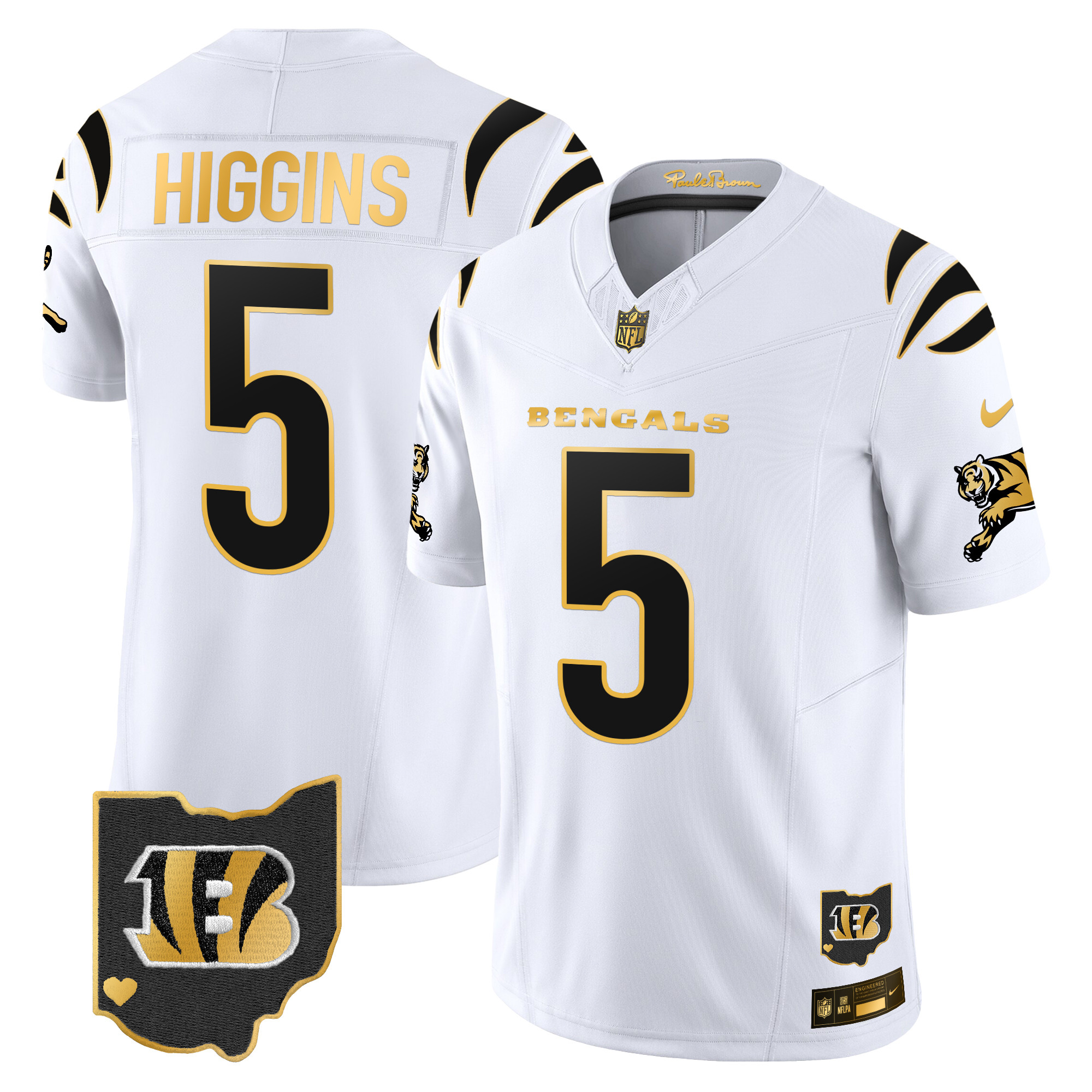Men's Tee Higgins Cincinnati Bengals 2024 Gold Vapor Limited White Gold Jersey - All Stitched