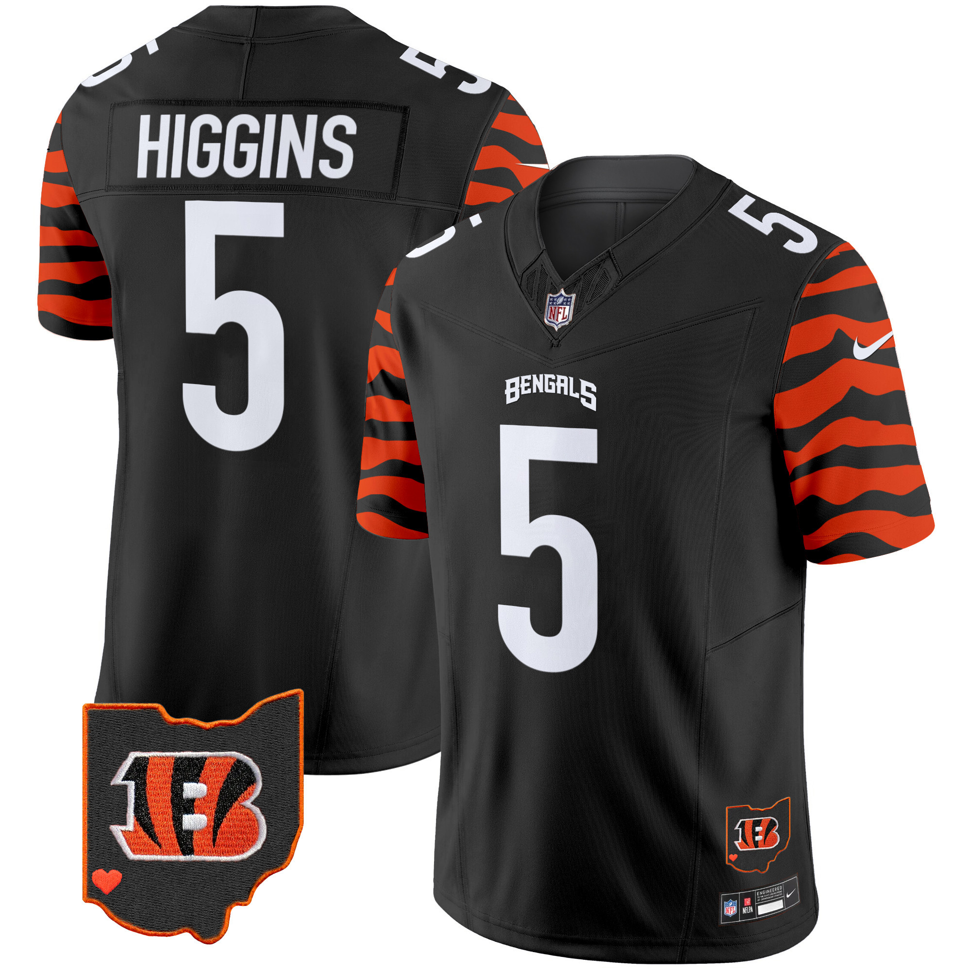 Men's Tee Higgins Cincinnati Bengals Stripes Vapor Limited Black Jersey - All Stitched