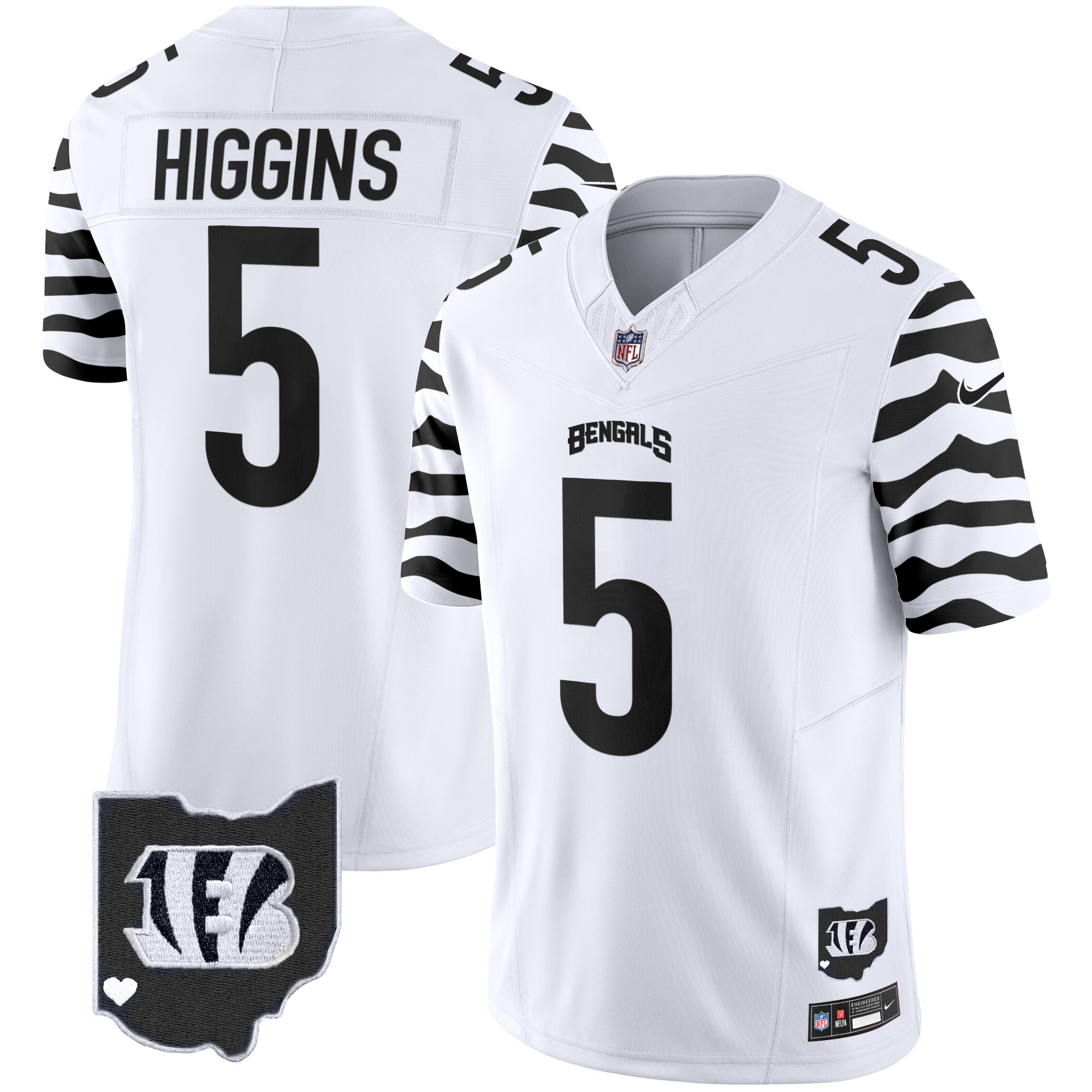 Men's Tee Higgins Cincinnati Bengals Stripes Vapor Limited White Jersey - All Stitched