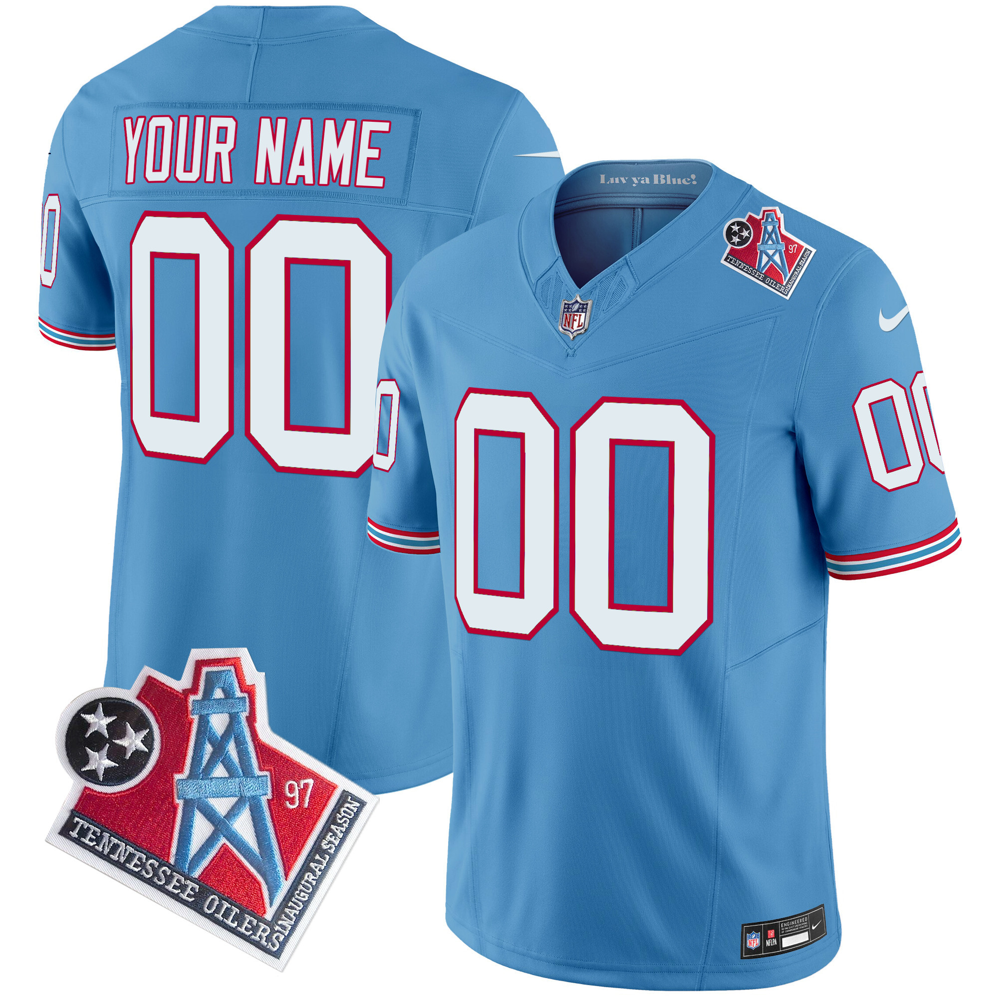 Men's Tennessee Titans 1997 Throwback Limited Vapor Limited Custom Light Blue Jersey - All Stitched