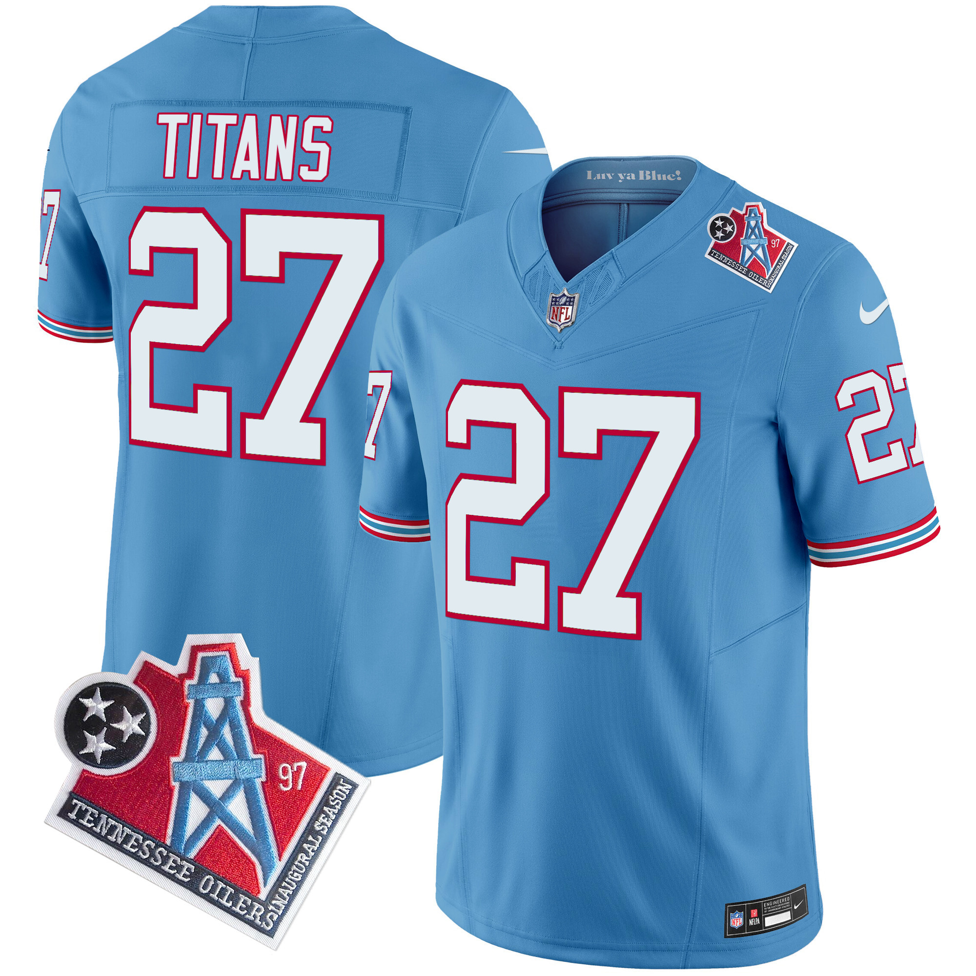 Men's Tennessee Titans Titans 1997 Throwback Limited Vapor Limited Light Blue Jersey - All Stitched