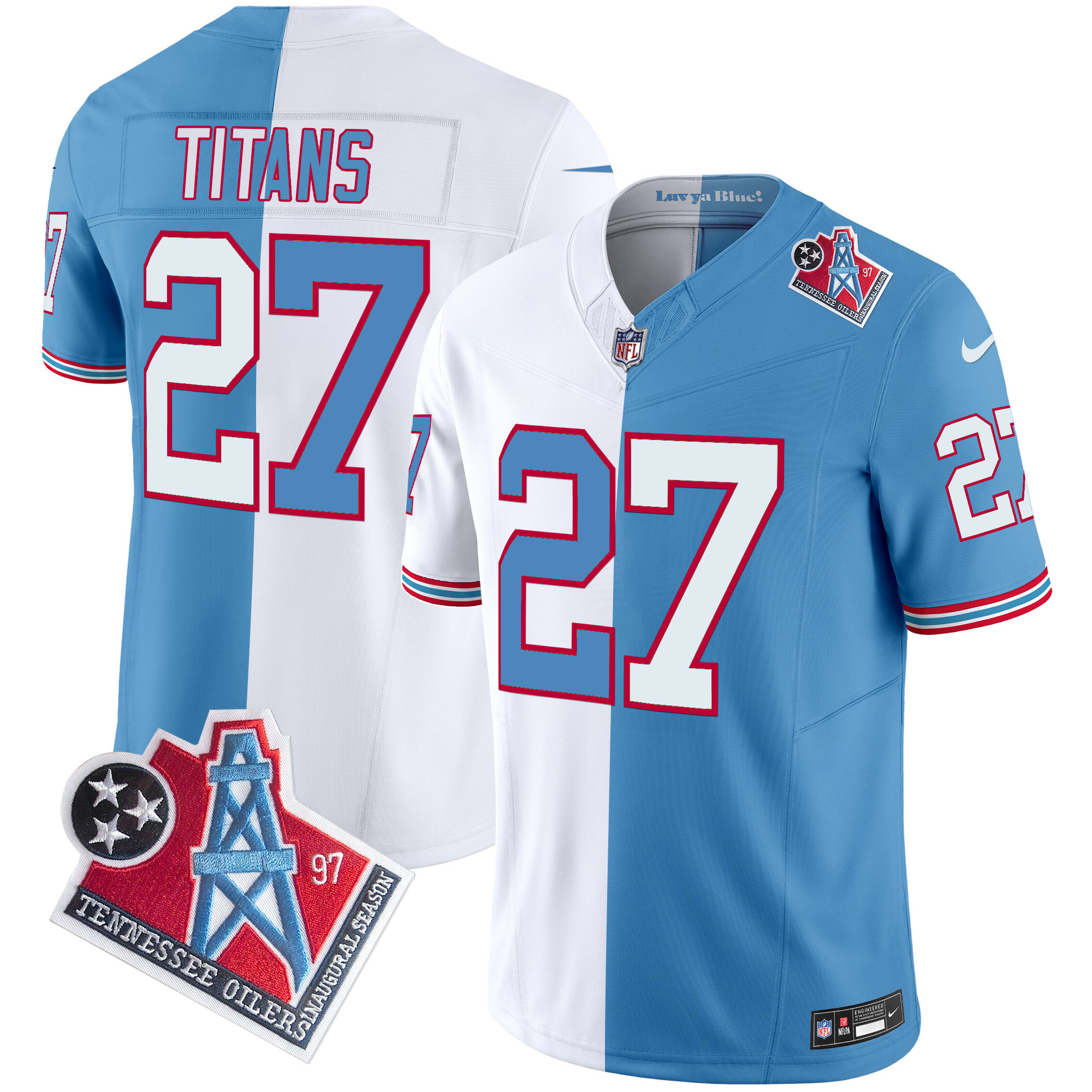 Men's Tennessee Titans Titans 1997 Throwback Limited Vapor Limited Split Jersey - All Stitched