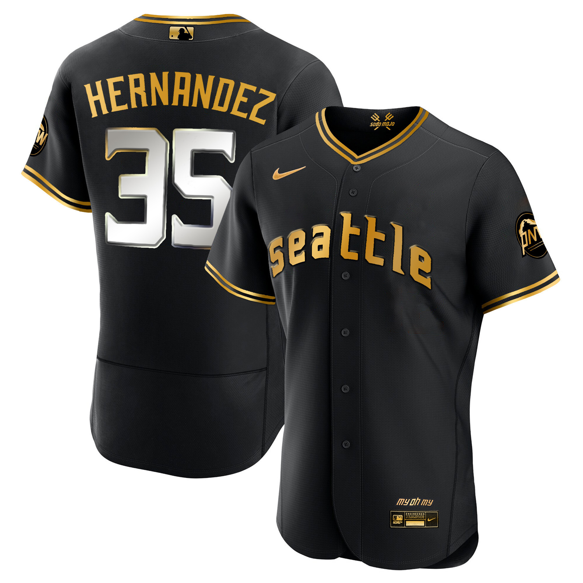 Men's Teoscar Hernandez Seattle Mariners 2023 City Connect Gold Flex Black Gold Jersey - All Stitched