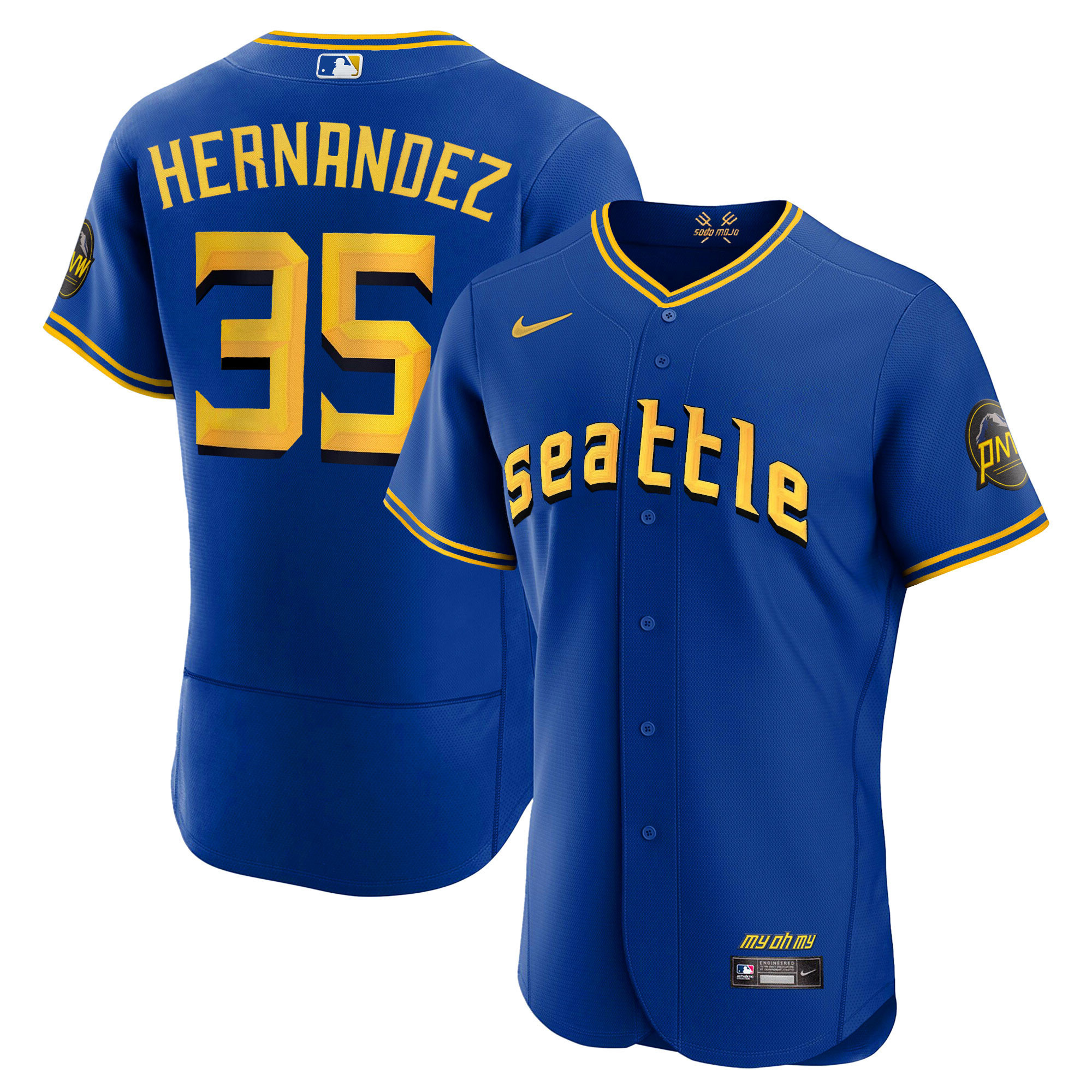 Men's Teoscar Hernandez Seattle Mariners 2023 City Connect Gold Flex Royal Jersey - All Stitched