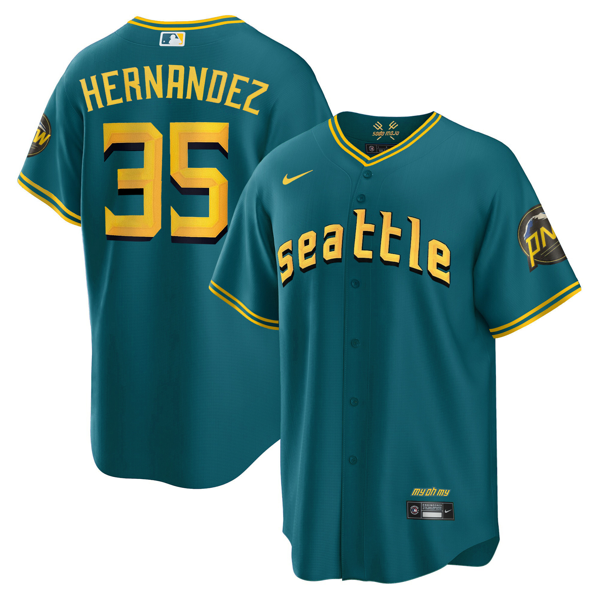 Men's Teoscar Hernandez Seattle Mariners City Connect Cool Base Aqua Jersey - All Stitched
