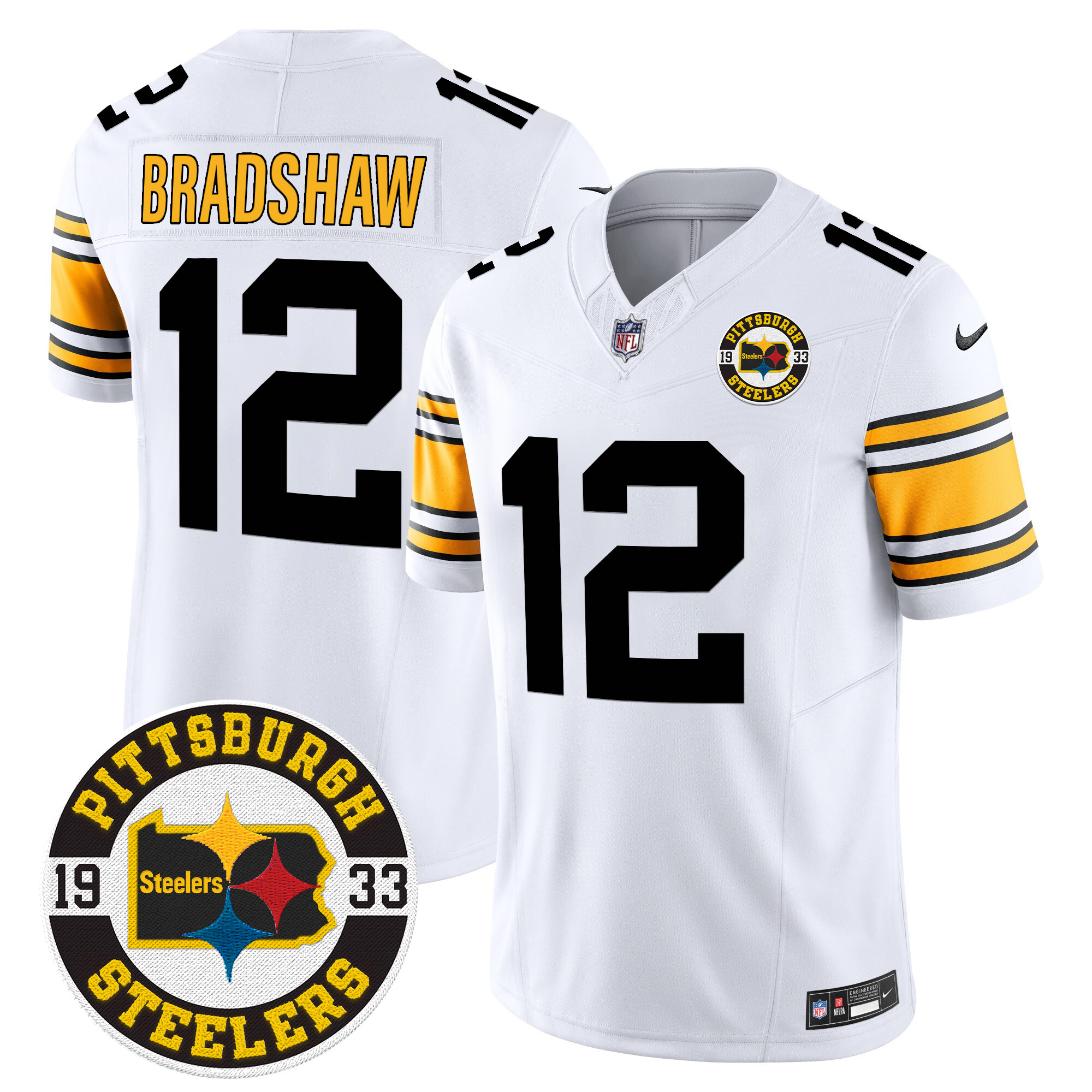 Men's Terry Bradshaw Pittsburgh Steelers 2024 Vapor Limited 1975 White Jersey - All Stitched
