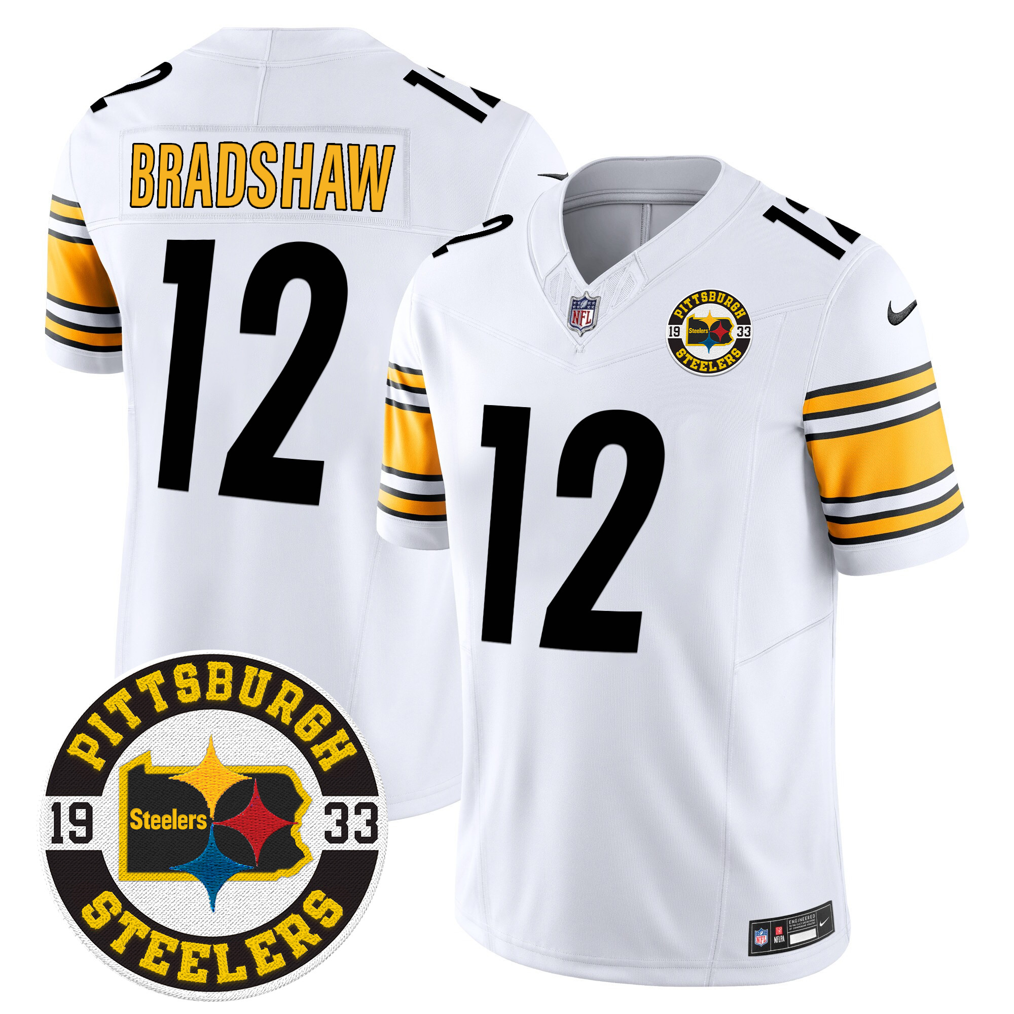 Men's Terry Bradshaw Pittsburgh Steelers 2024 Vapor Limited White Jersey - All Stitched