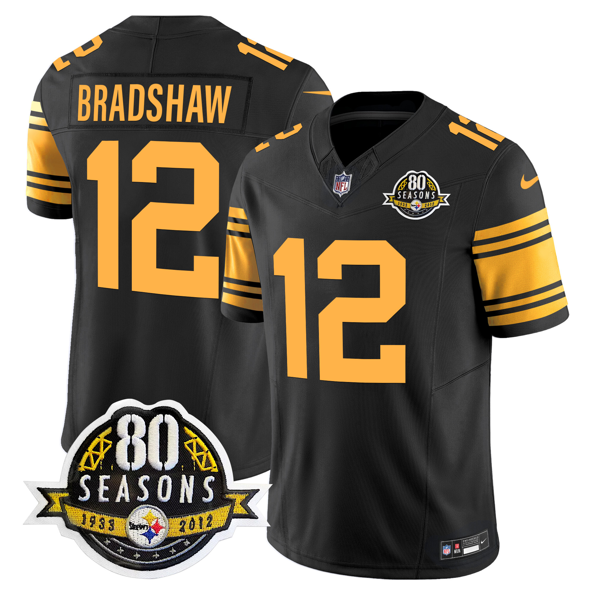 Men's Terry Bradshaw Pittsburgh Steelers 80th Anniversary Patch Vapor Limited Color Rush Jersey - All Stitched