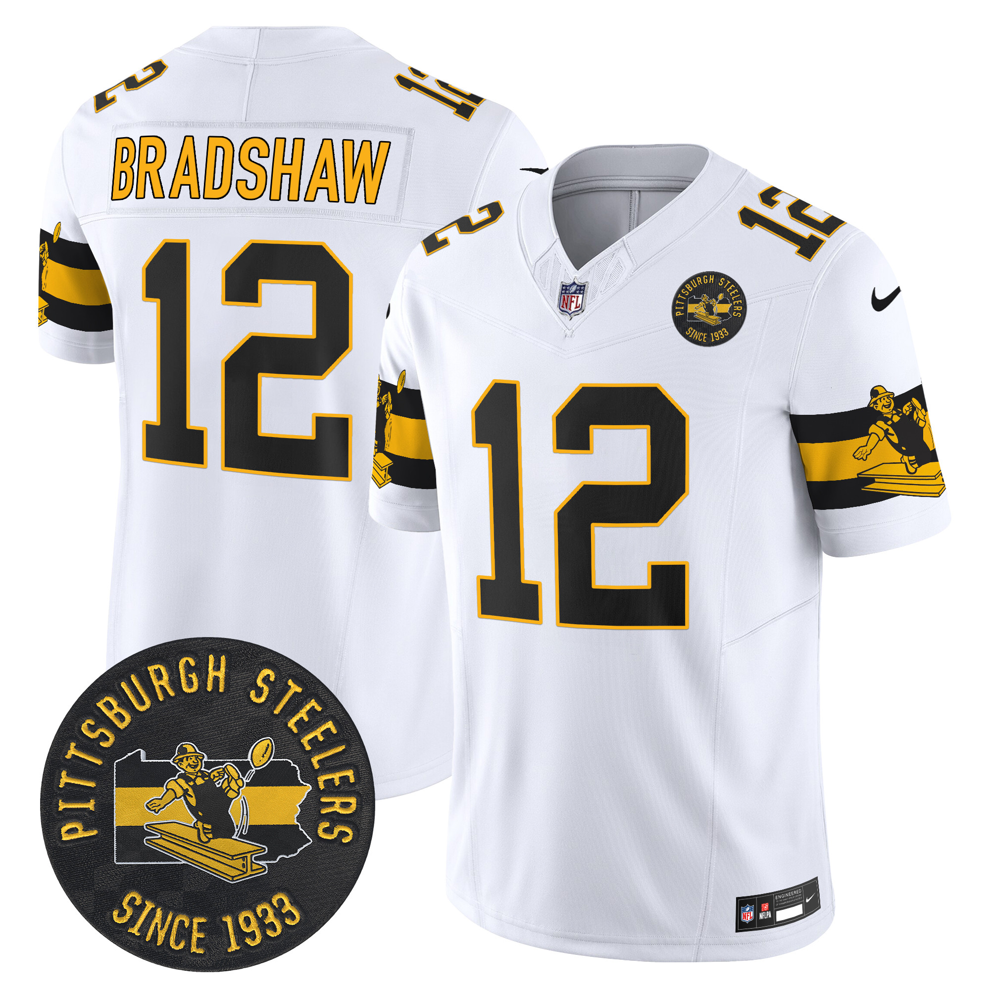 Men's Terry Bradshaw Pittsburgh Steelers Throwback 1933 Patch Vapor Limited White Jersey - All Stitched