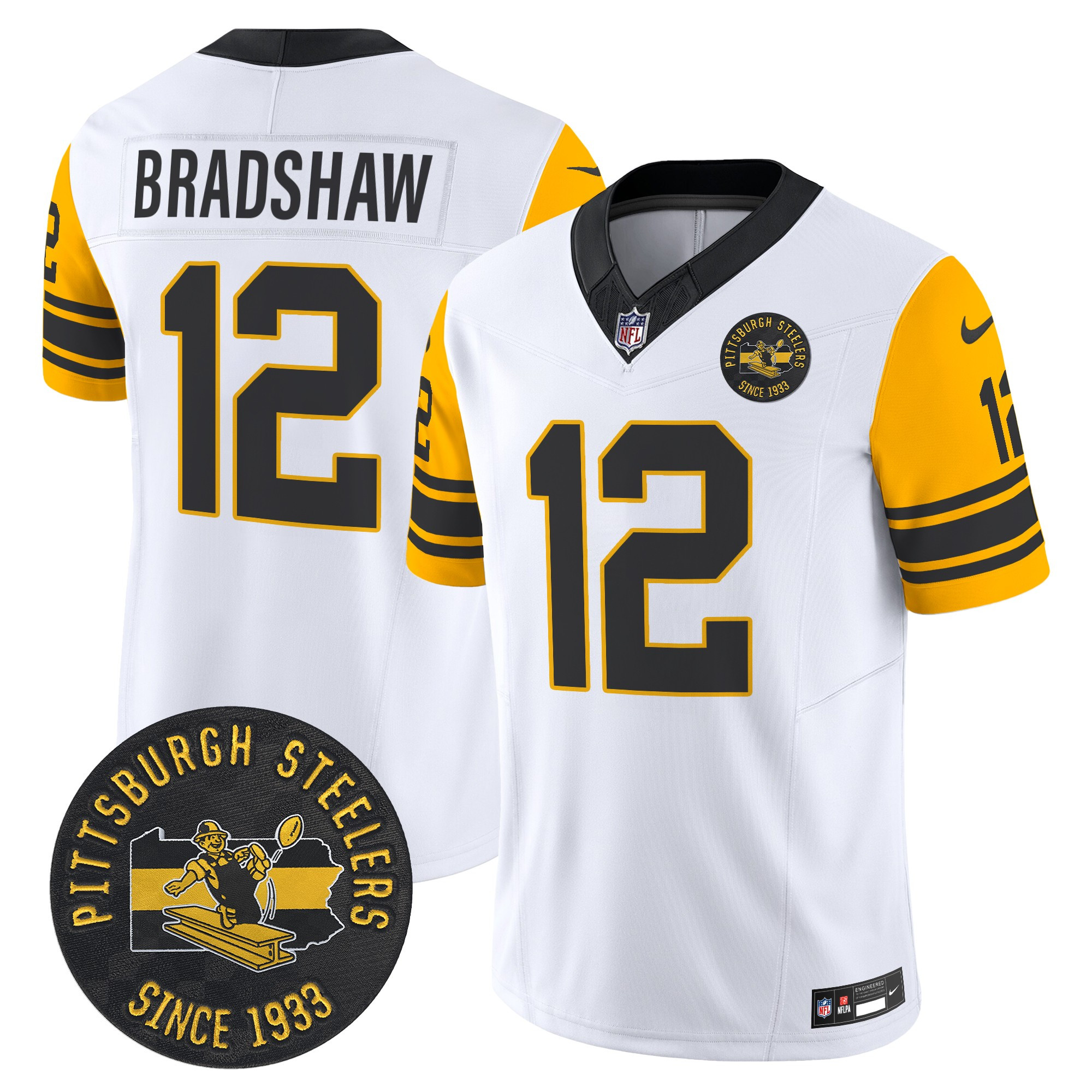 Men's Terry Bradshaw Pittsburgh Steelers Throwback 1962 Vapor Limited White Jersey - All Stitched