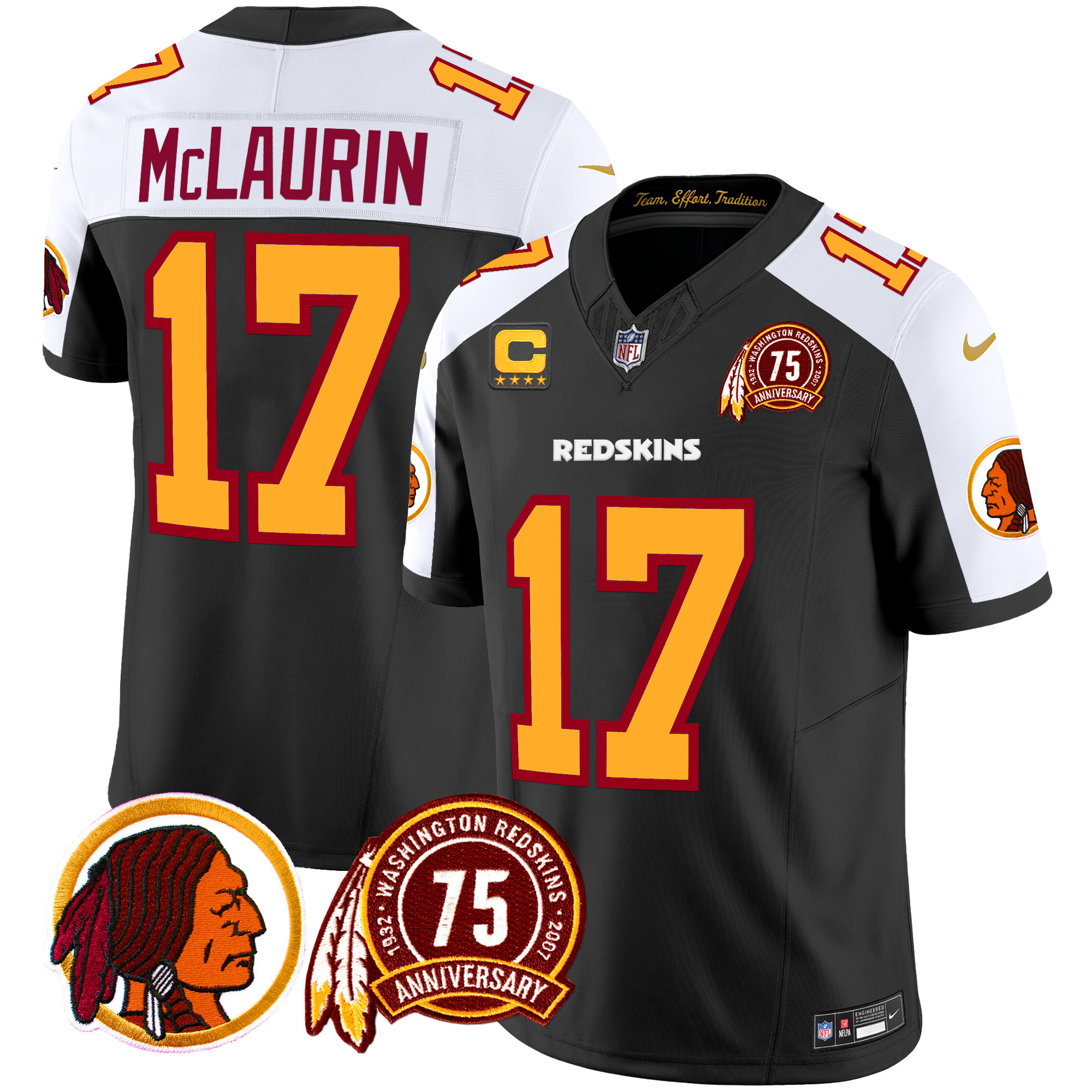 Men's Terry McLaurin Washington Redskins 75th Patch Throwback Vapor Limited Black Alternate Jersey - All Stitched