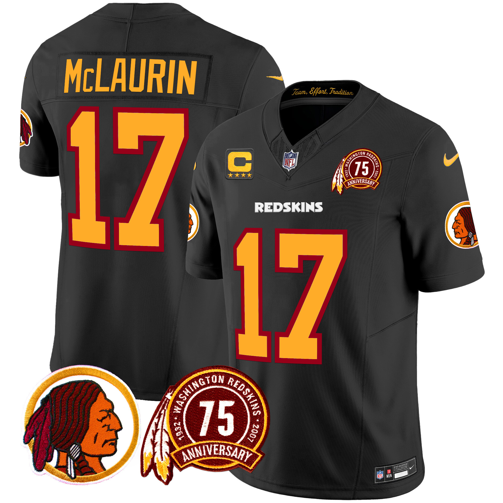 Men's Terry McLaurin Washington Redskins 75th Patch Throwback Vapor Limited Black Jersey - All Stitched