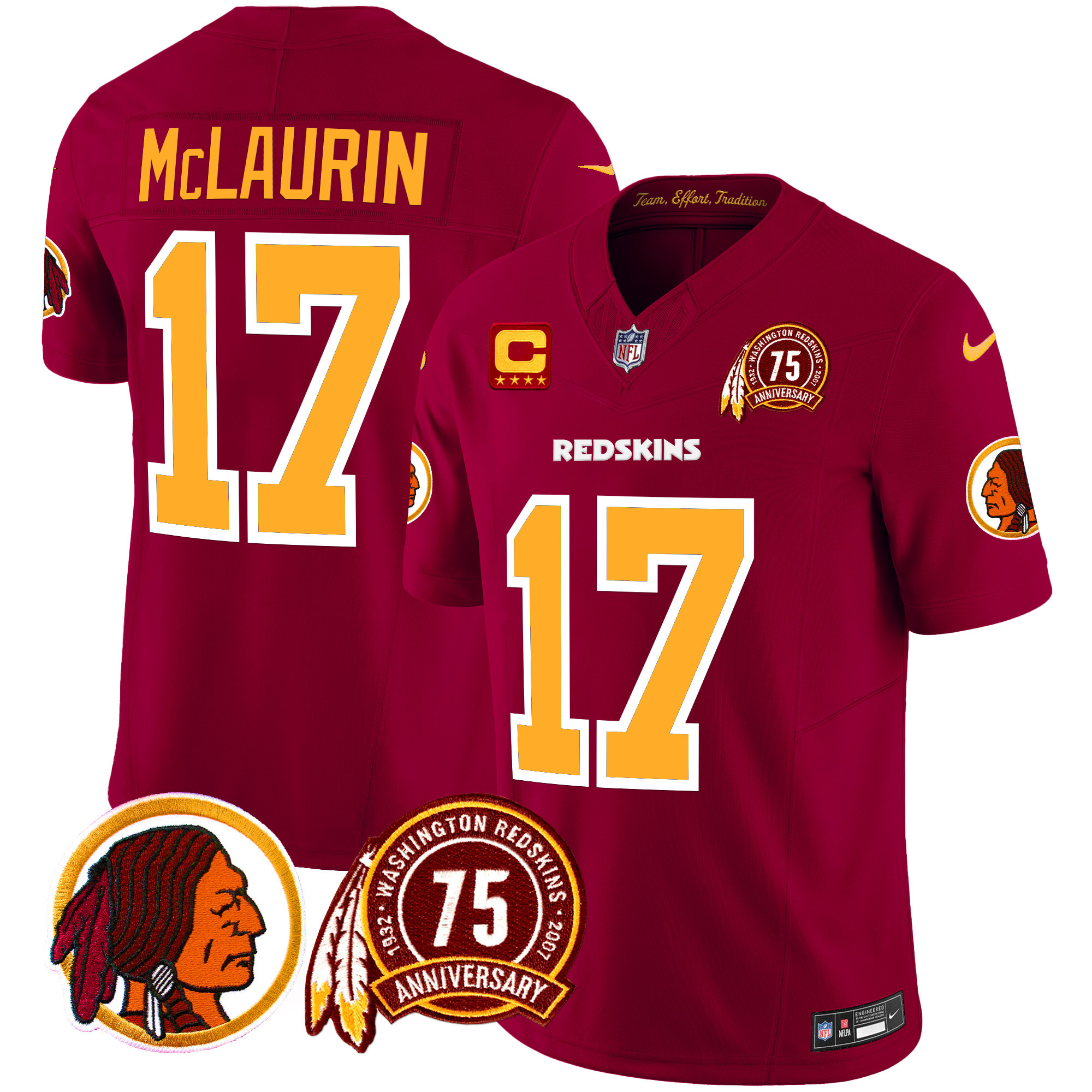 Men's Terry McLaurin Washington Redskins 75th Patch Throwback Vapor Limited Burgundy Jersey - All Stitched
