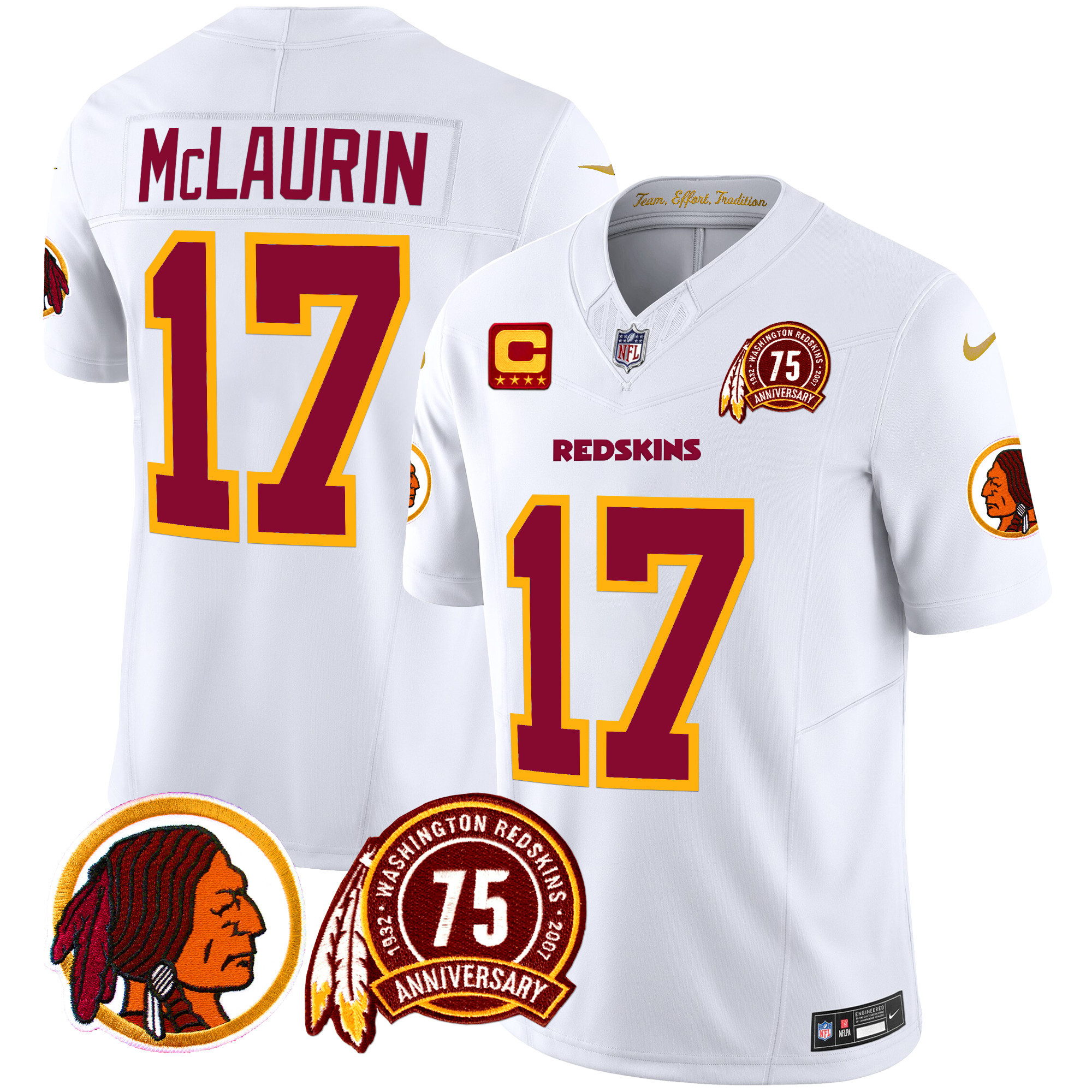 Men's Terry McLaurin Washington Redskins 75th Patch Throwback Vapor Limited White Jersey - All Stitched