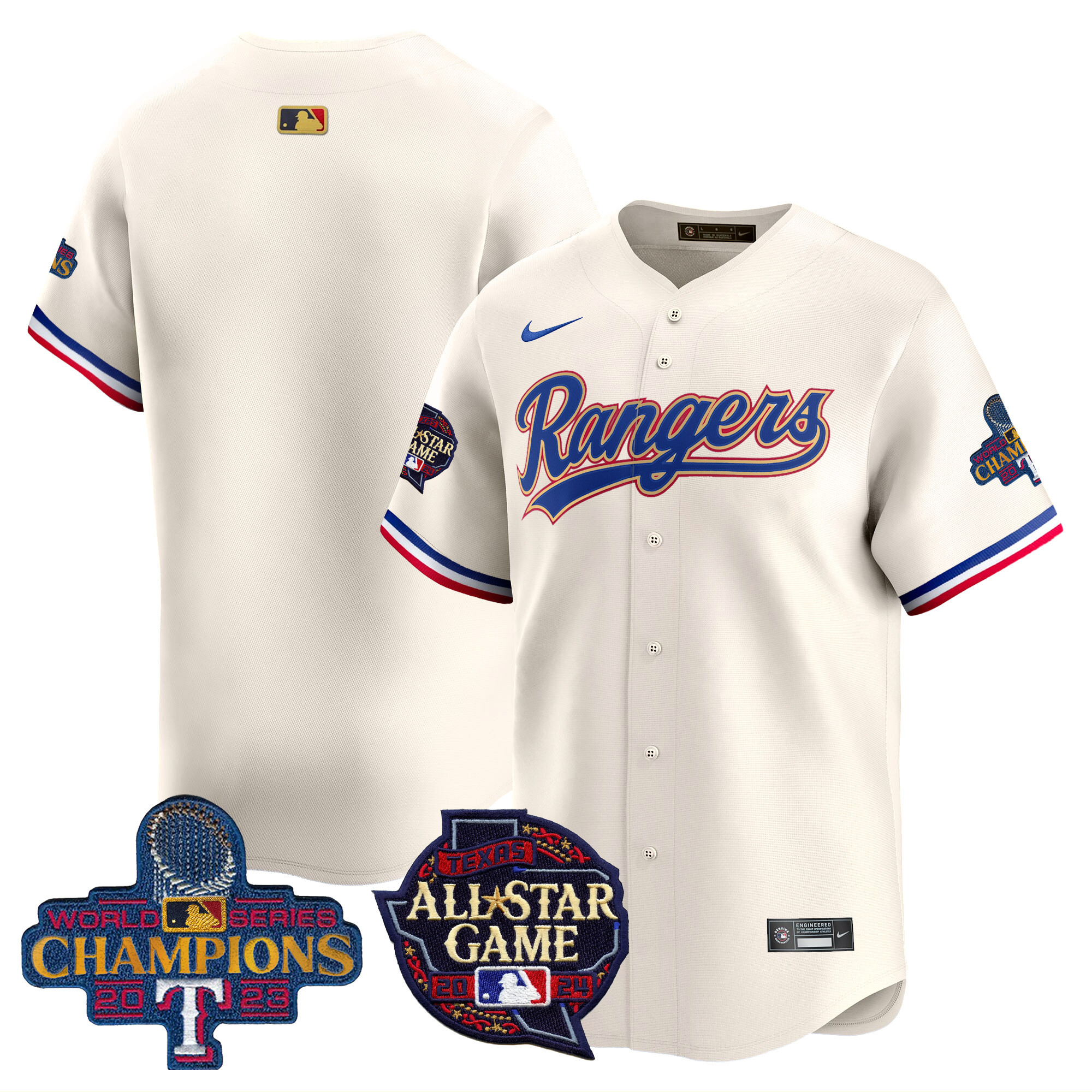 Men's Texas Rangers 2024 All Star Game Patch Vapor Premier Limited Cream Jersey - All Stitched