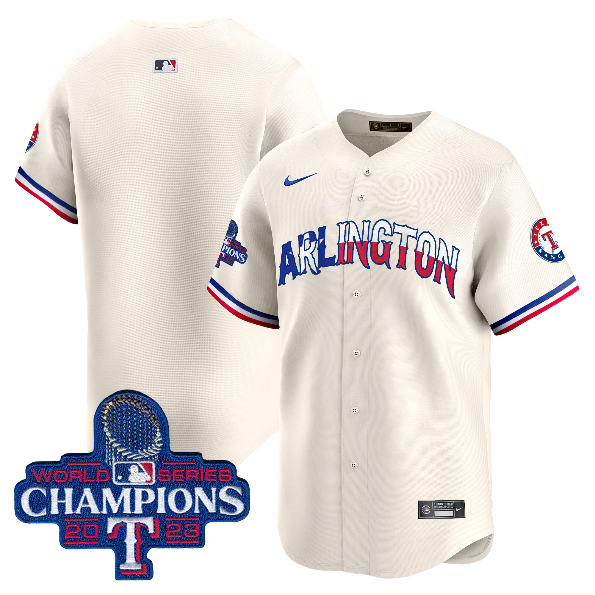 Men's Texas Rangers Arlington Champions Vapor Premier Limited Cream Jersey - All Stitched
