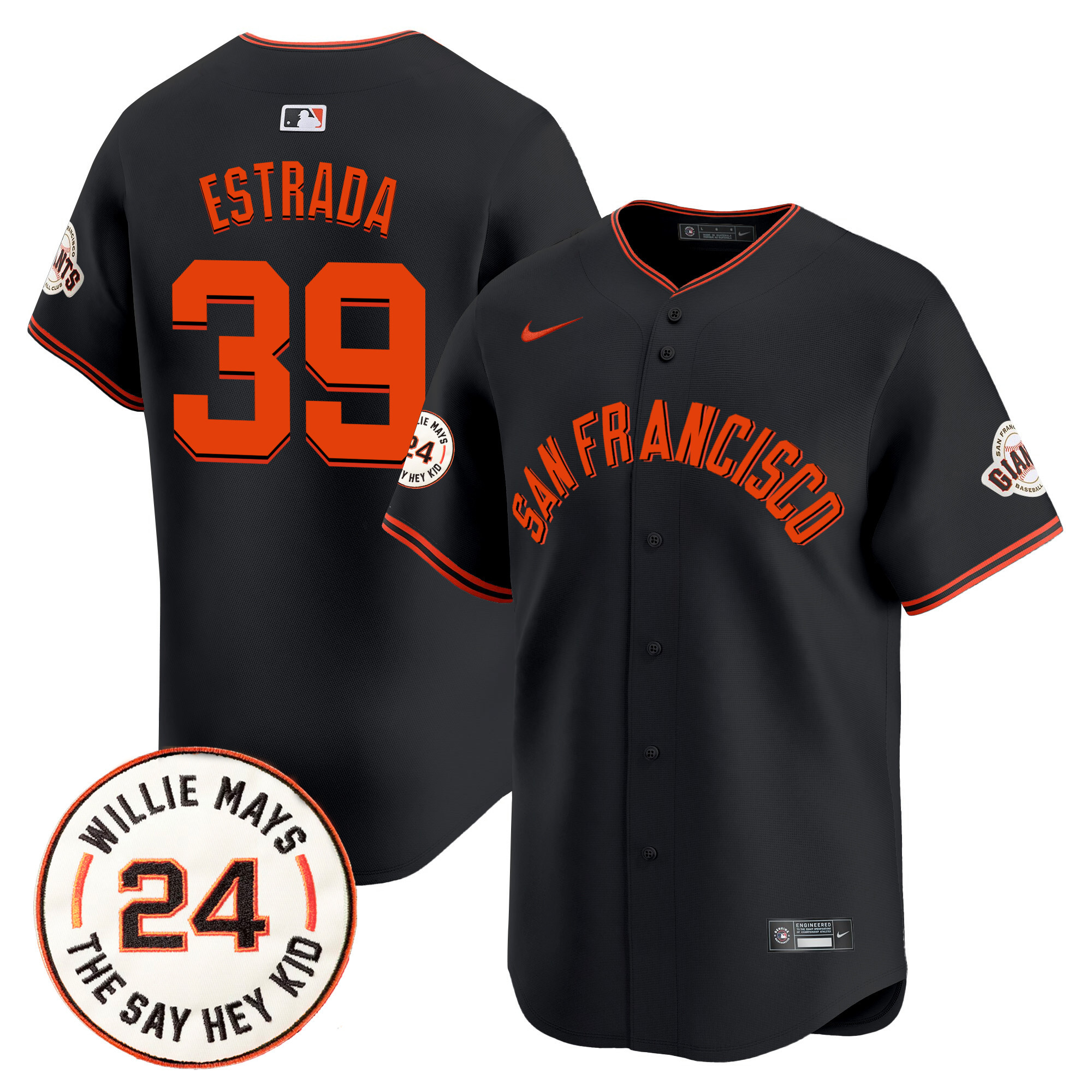 Men's Thairo Estrada San Francisco Giants 2024 Willie Mays Patch Vapor Premier Limited Black Jersey V5 - All Stitched