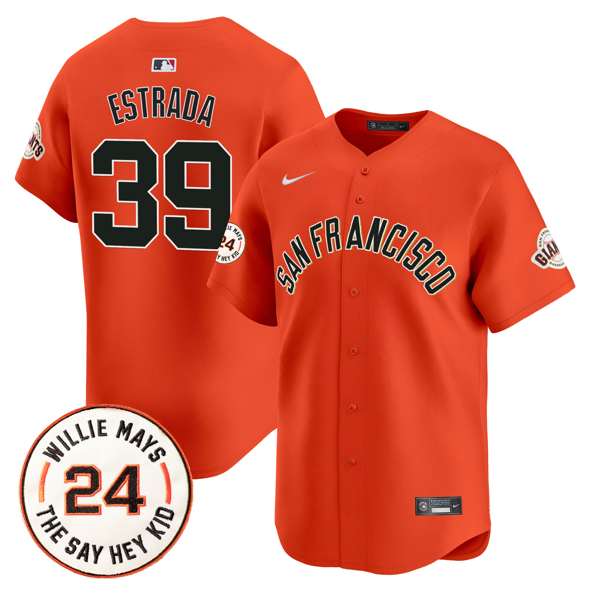 Men's Thairo Estrada San Francisco Giants 2024 Willie Mays Patch Vapor Premier Limited Orange Jersey V5 - All Stitched