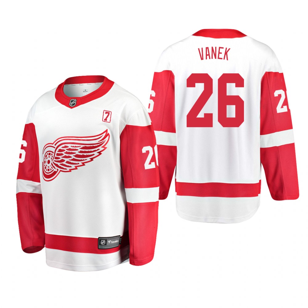 Men's Thomas Vanek #26 Detroit Red Wings Away White #7 Patch Jersey