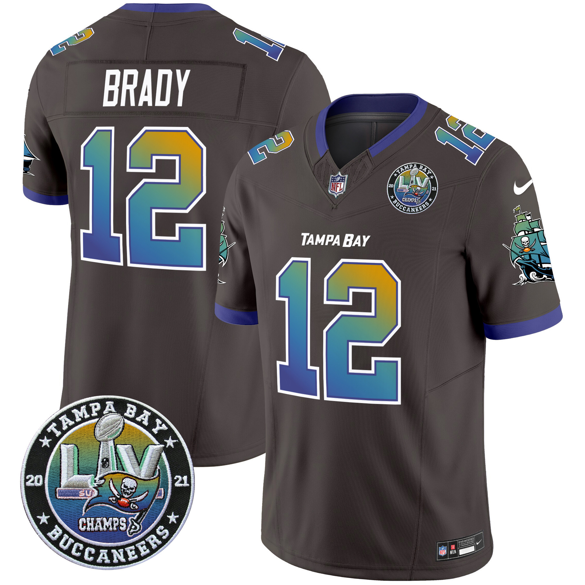 Men's Tom Brady Tampa Bay Buccaneers "Tampa City" Super Bowl LIV Patch Vapor Limited Pewter Jersey - All Stitched