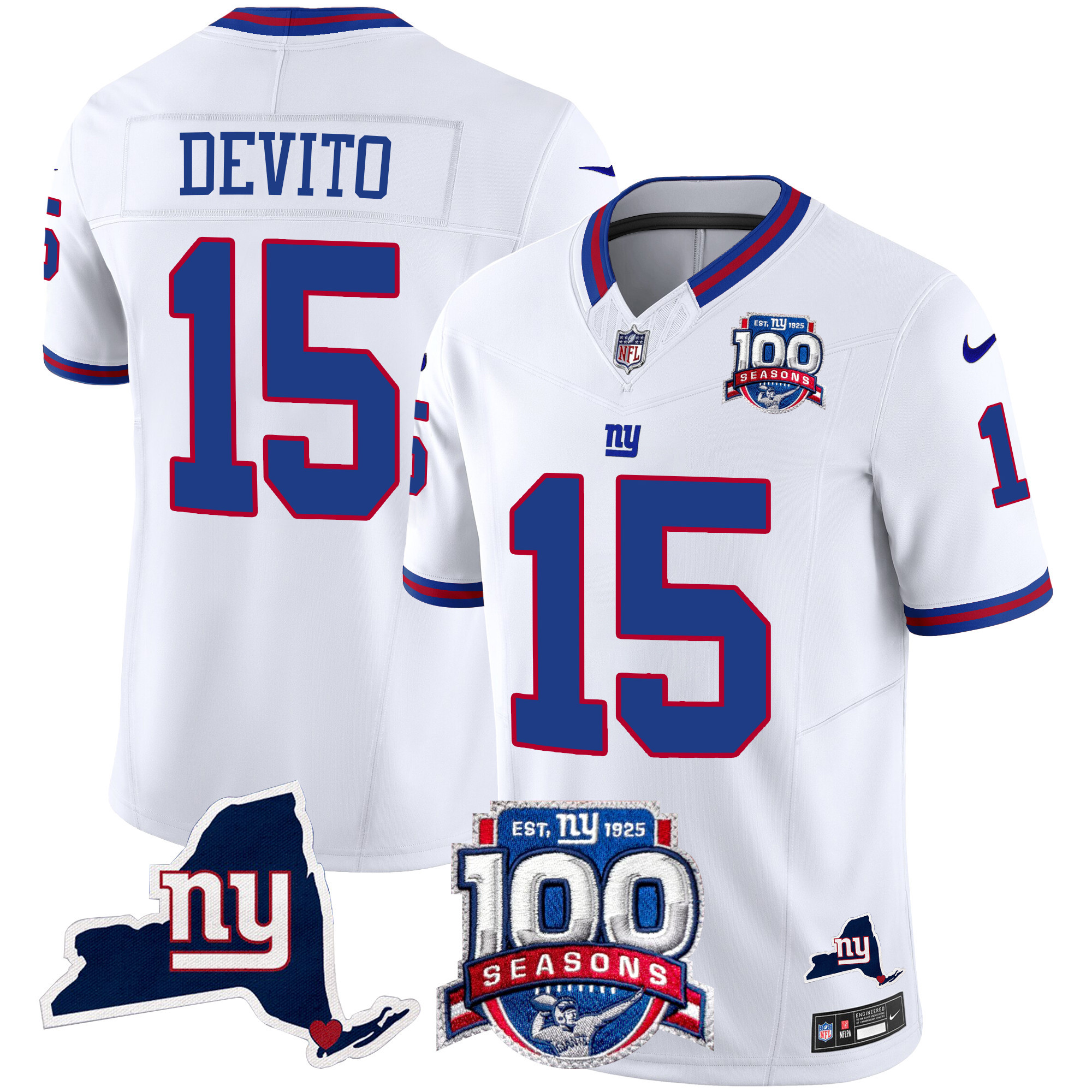 Men's Tommy DeVito New York Giants 100th Season & State Patch Vapor Limited White Jersey - All Stitched