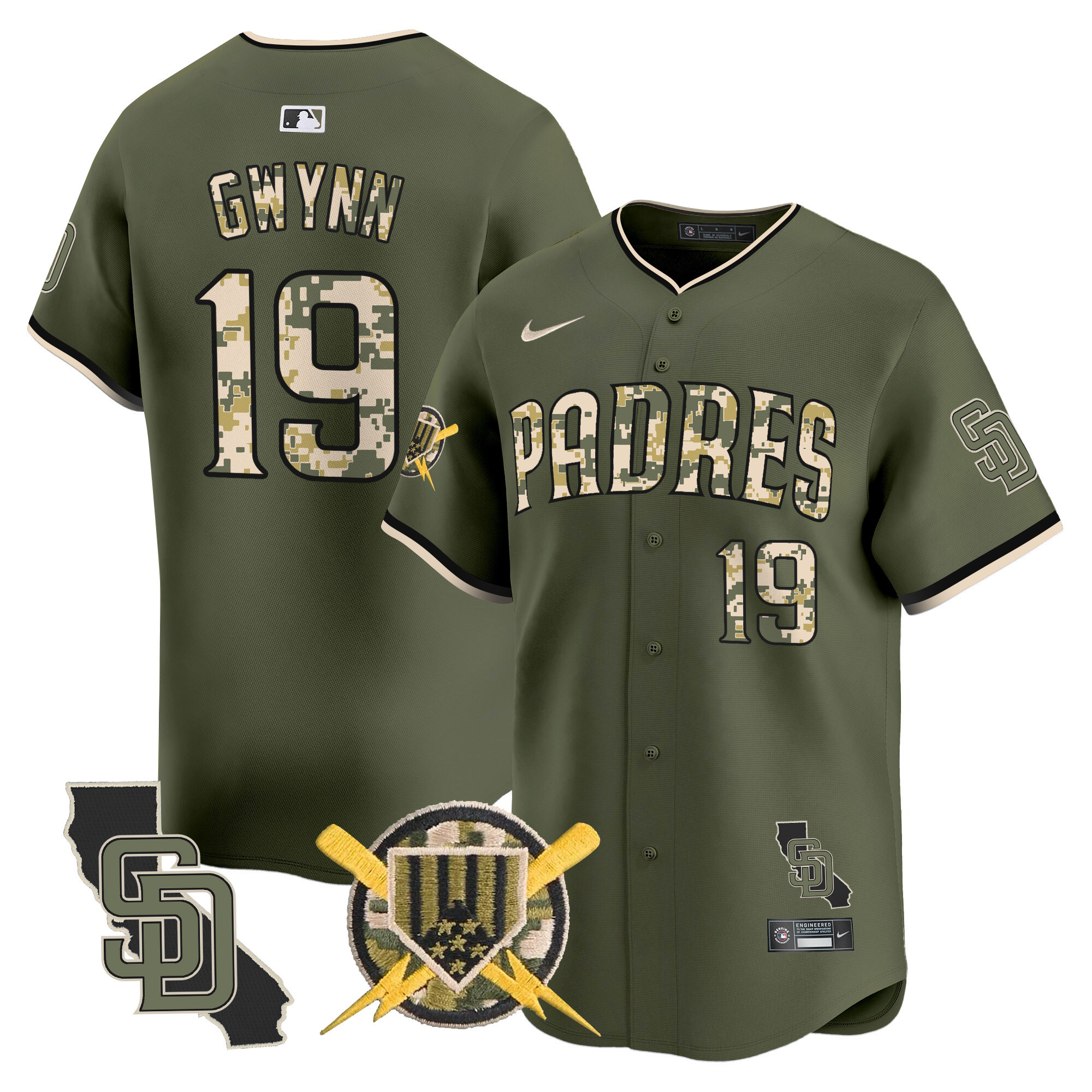 Men's Tony Gwynn San Diego Padres Armed Forces Day Vapor Premier Limited Green Jersey - All Stitched
