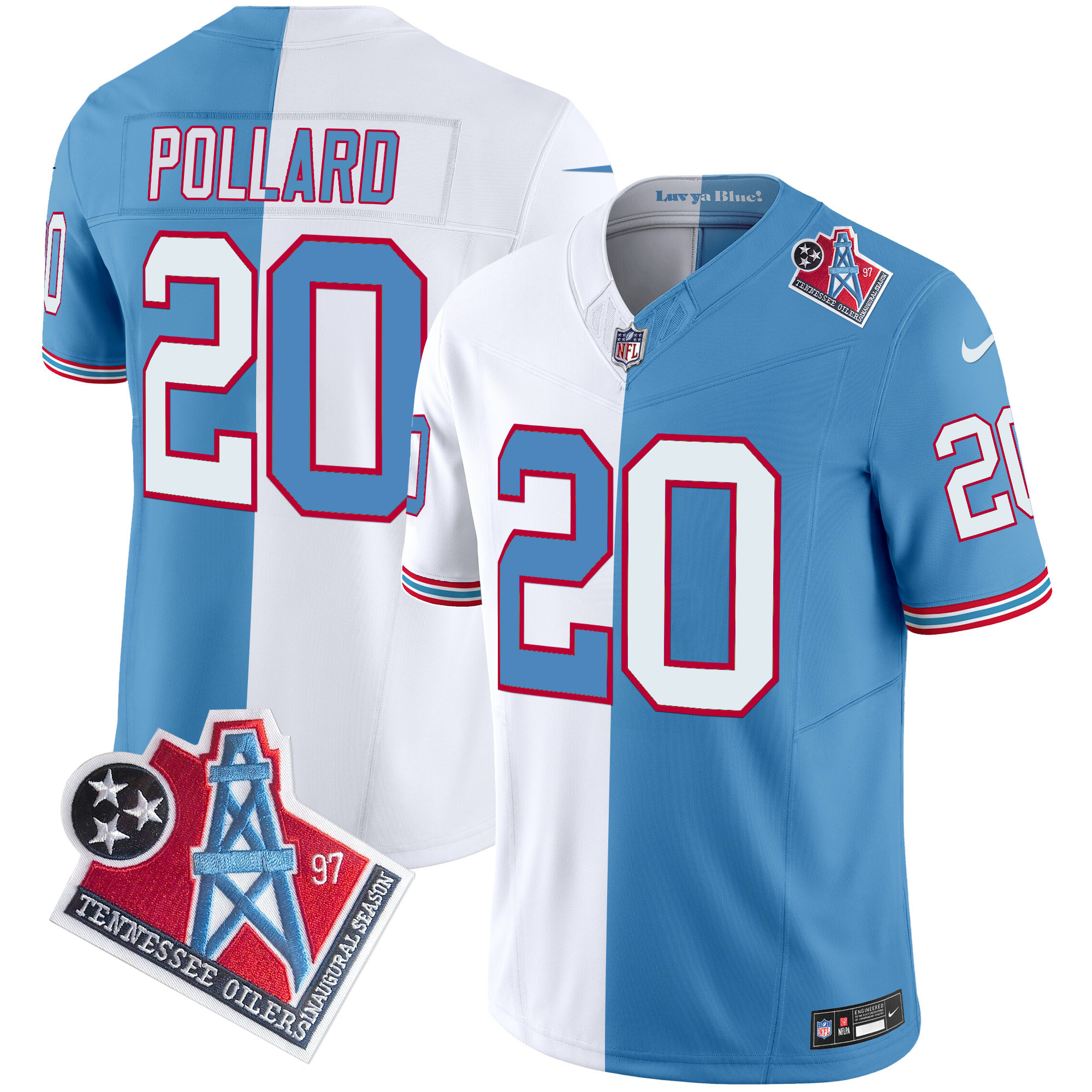 Men's Tony Pollard Tennessee Titans 1997 Throwback Limited Vapor Limited Split Jersey - All Stitched