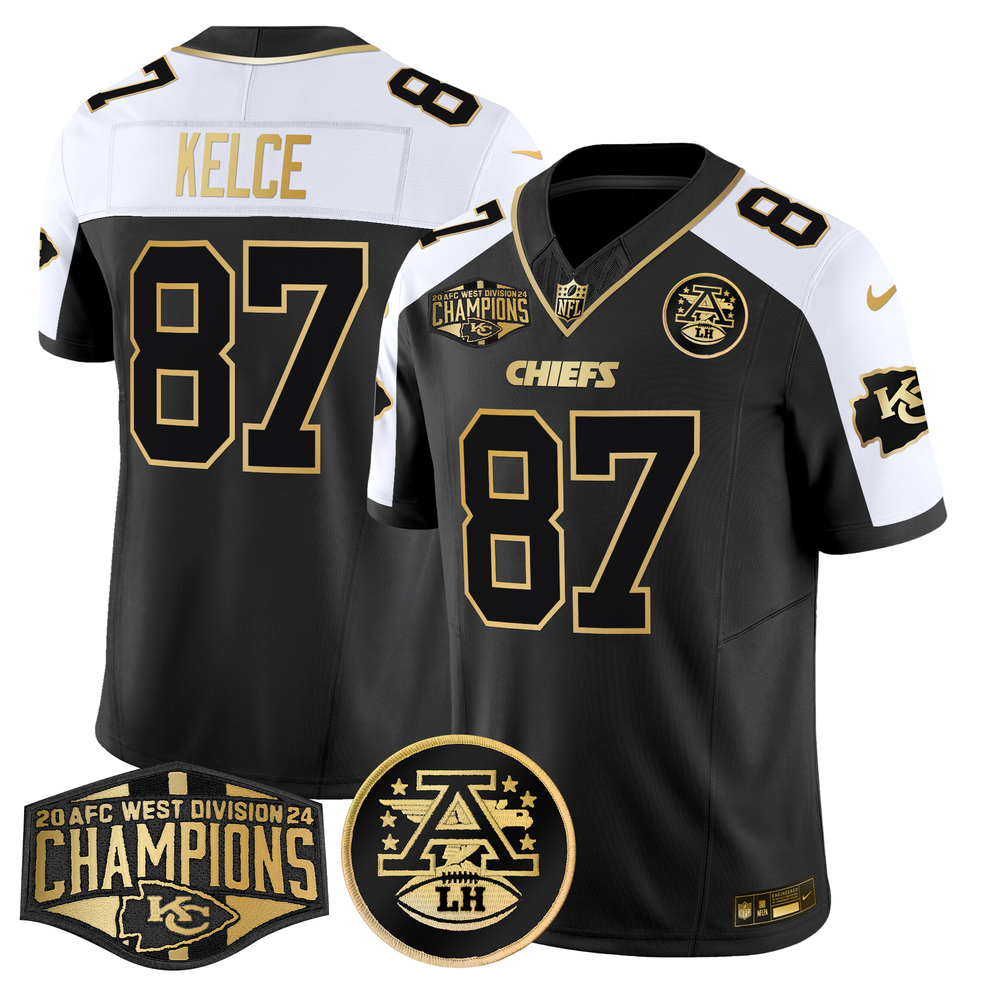 Men's Travis Kelce Kansas City Chiefs 2024 AFC West Division Champions Patch Gold Vapor Limited Alternate Jersey - All Stitched