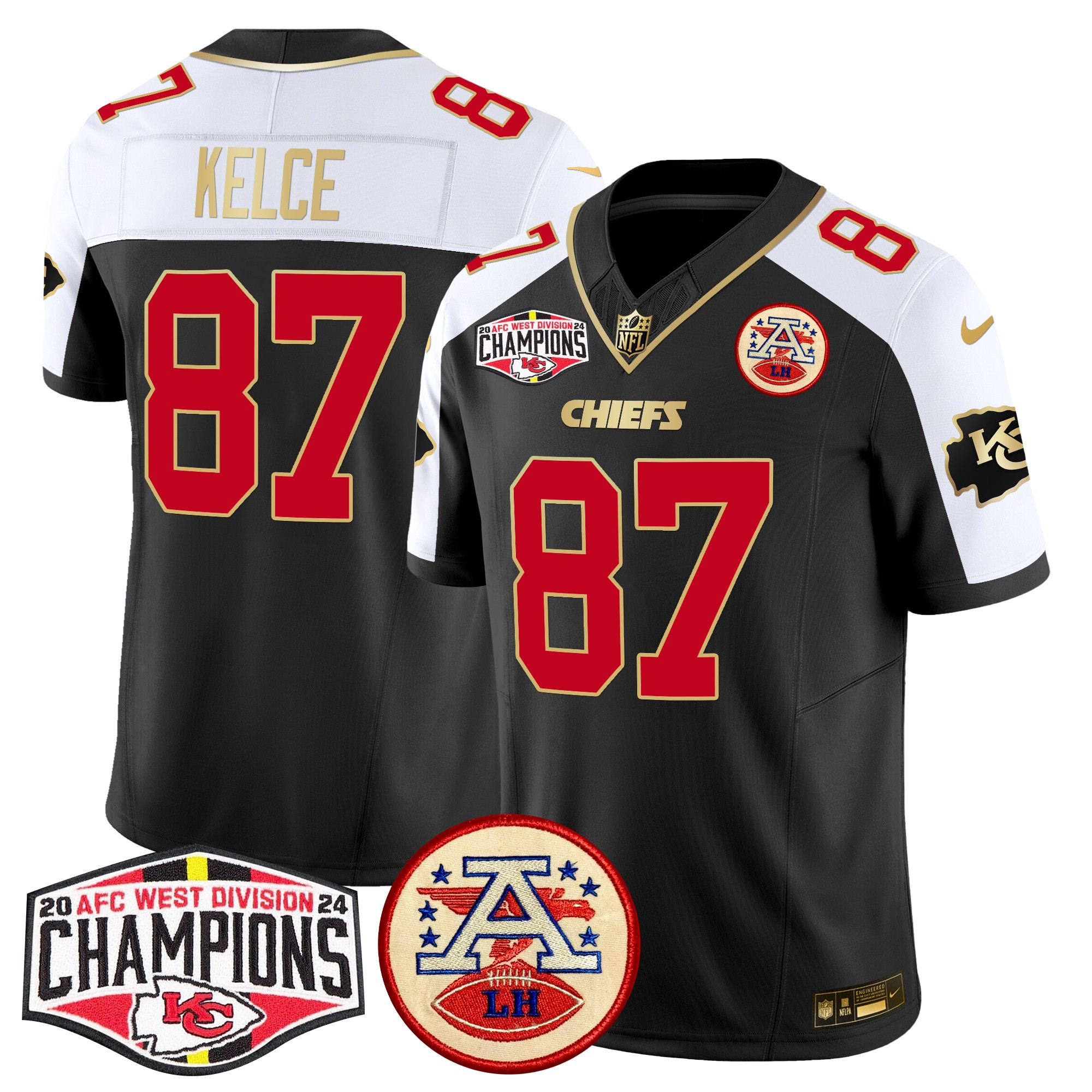 Men's Travis Kelce Kansas City Chiefs 2024 AFC West Division Champions Patch Vapor Limited Black Alternate Jersey - All Stitched