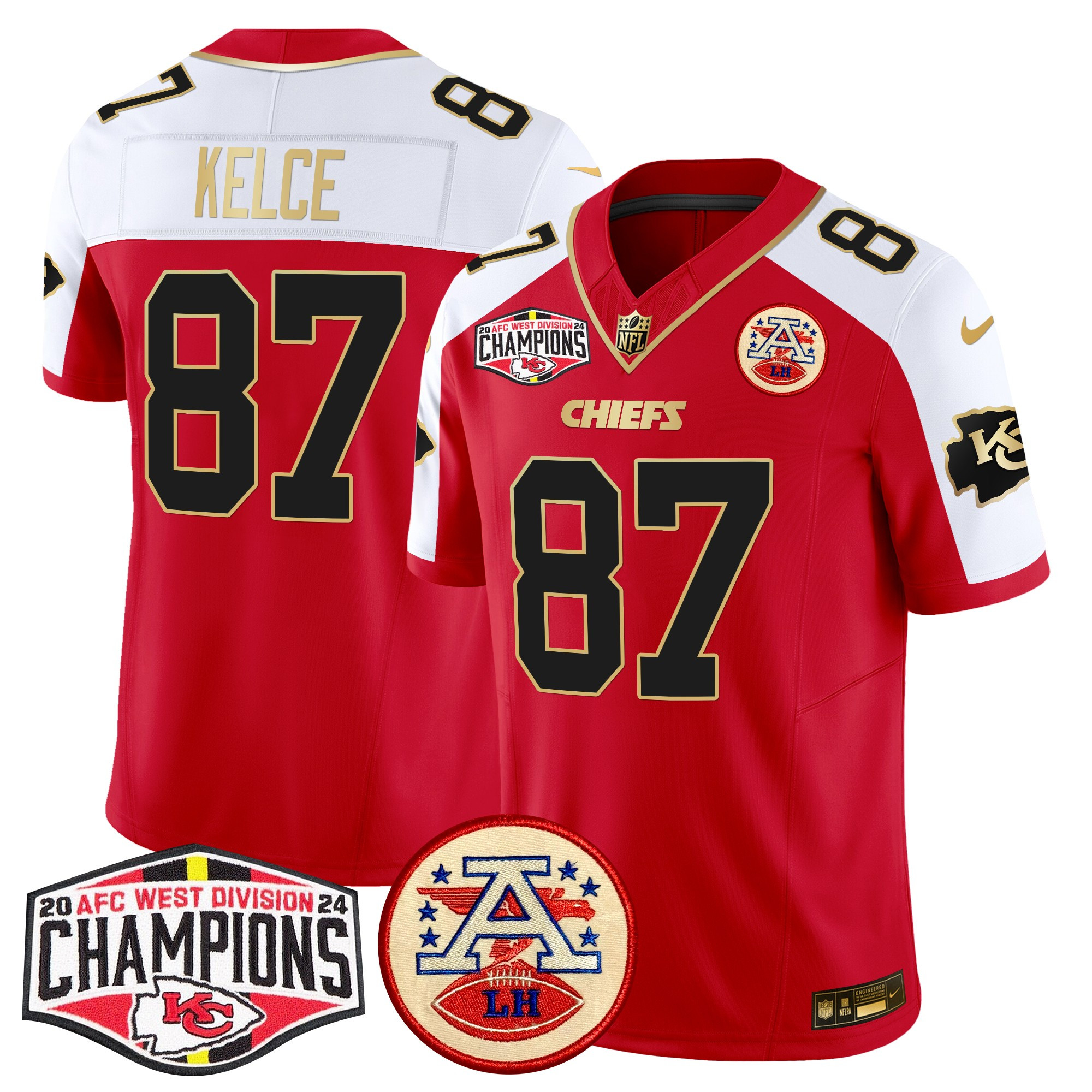 Men's Travis Kelce Kansas City Chiefs 2024 AFC West Division Champions Patch Vapor Limited Red Alternate Jersey - All Stitched