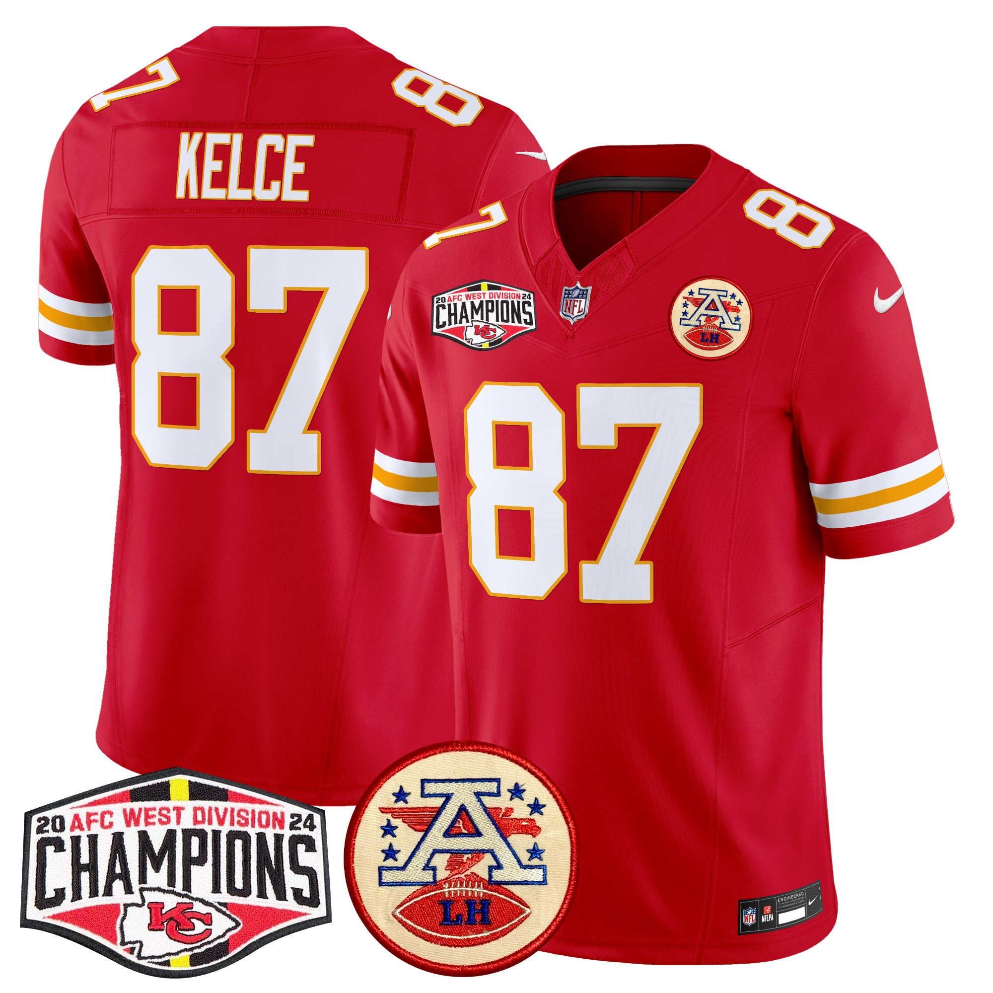 Men's Travis Kelce Kansas City Chiefs 2024 AFC West Division Champions Patch Vapor Limited Red Jersey - All Stitched