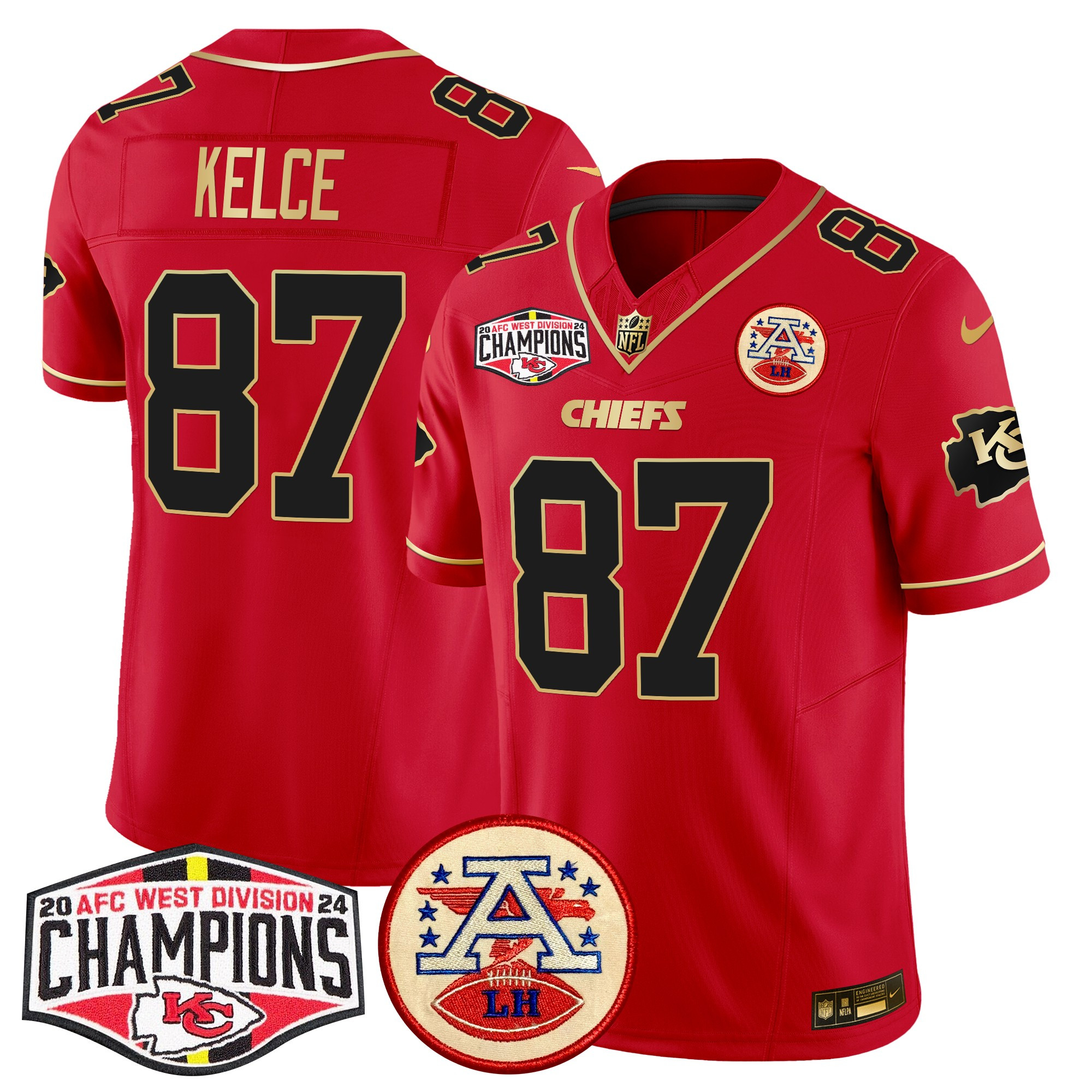 Men's Travis Kelce Kansas City Chiefs 2024 AFC West Division Champions Patch Vapor Limited Red Special Jersey - All Stitched