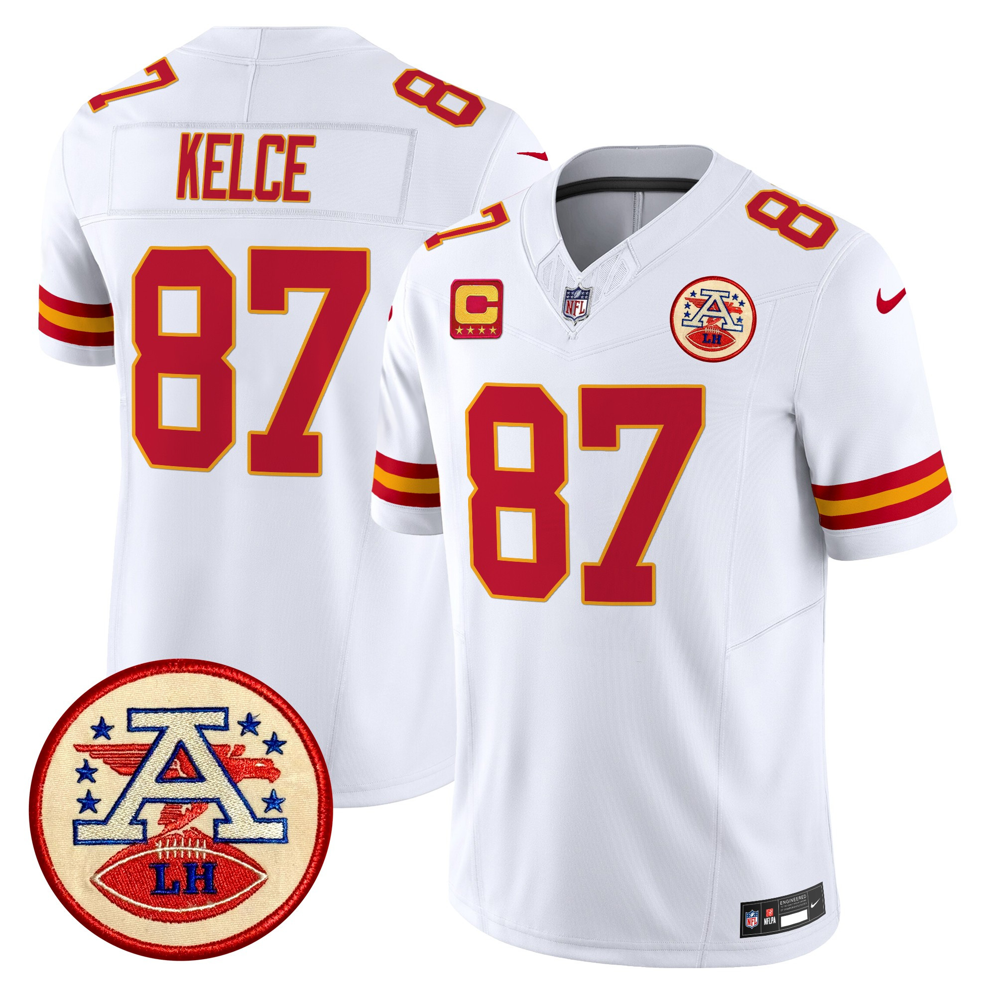 Men's Travis Kelce Kansas City Chiefs 2024 Lamar Hunt Patch Vapor Limited White Jersey - All Stitched