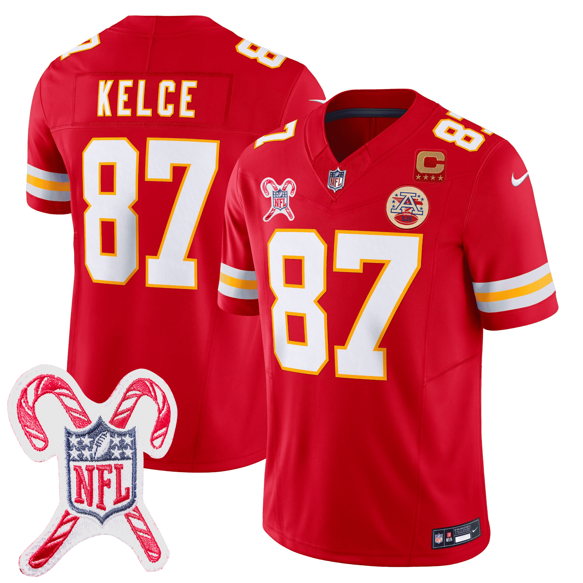 Men's Travis Kelce Kansas City Chiefs Christmas Patch Vapor Limited Red Jersey - All Stitched