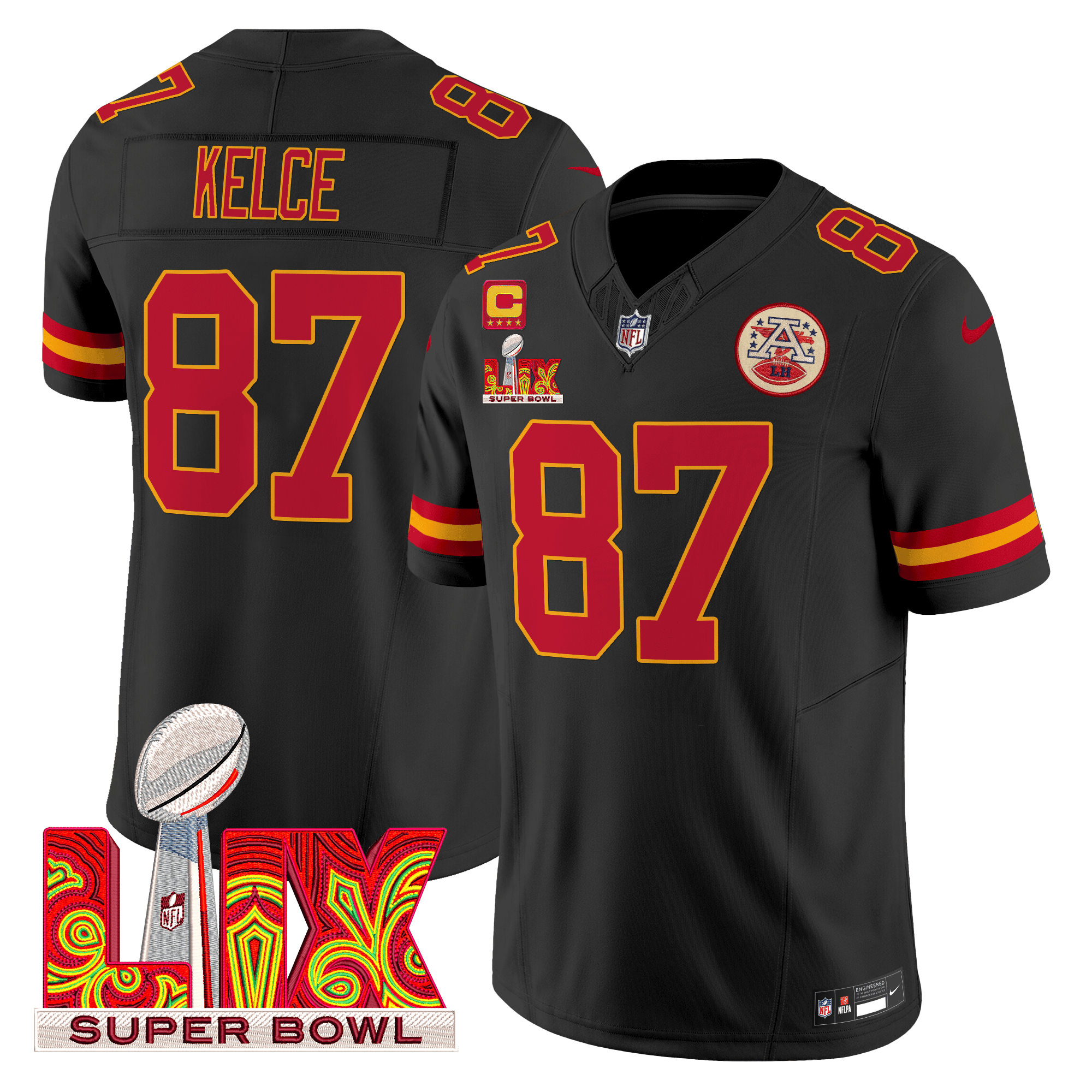 Men's Travis Kelce Kansas City Chiefs Super Bowl LIX Patch Vapor Limited Black Jersey - All Stitched