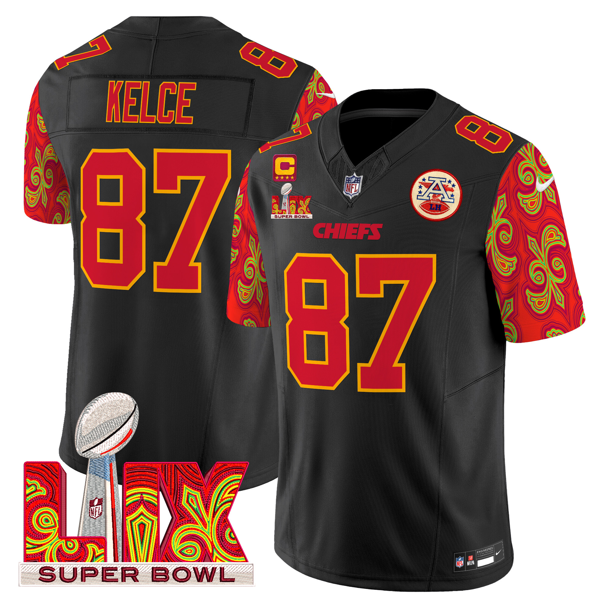 Men's Travis Kelce Kansas City Chiefs Super Bowl LIX Style Vapor Limited Black Jersey - All Stitched