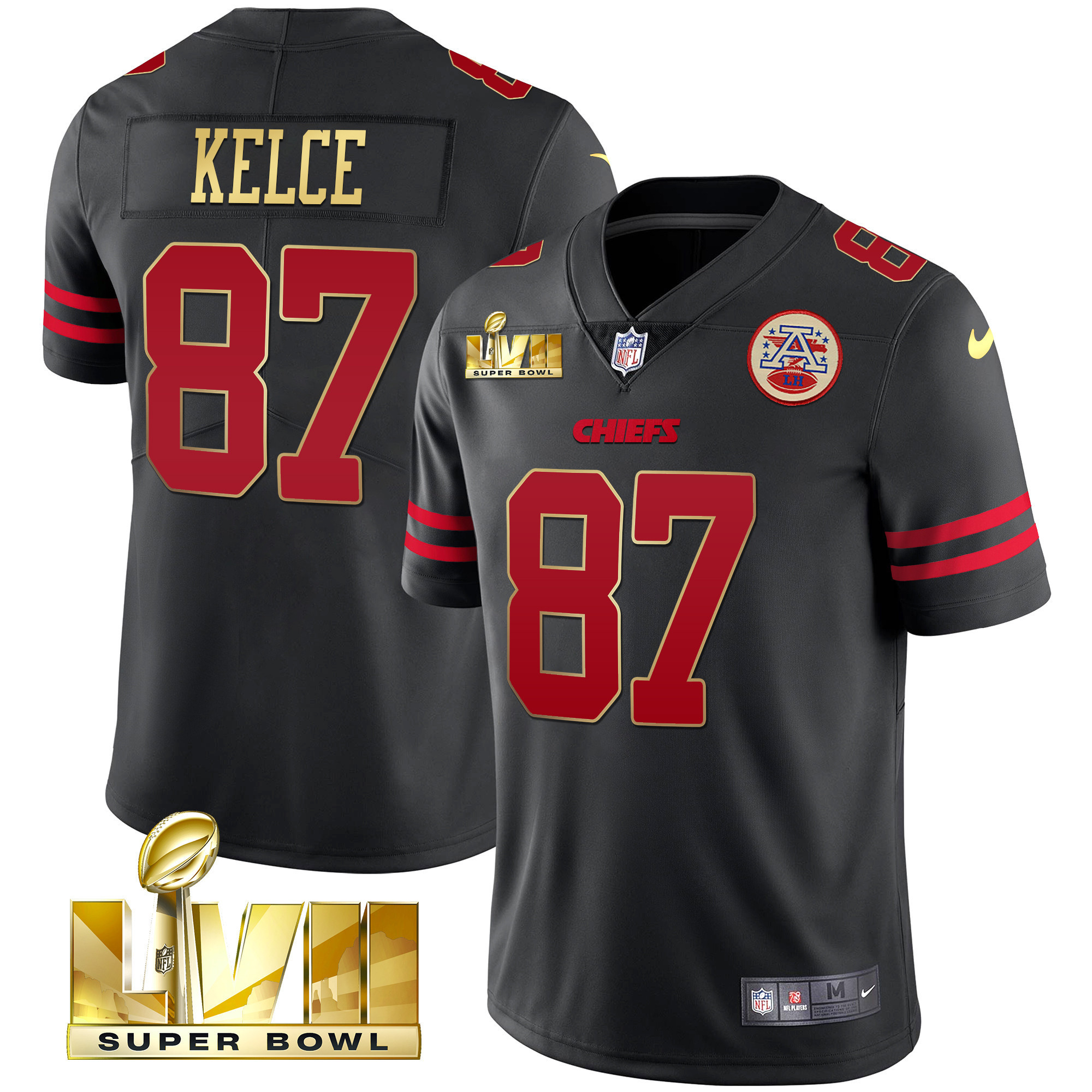 Men's Travis Kelce Kansas City Chiefs Super Bowl LVII Gold Trim Vapor Gold Trim Jersey - All Stitched