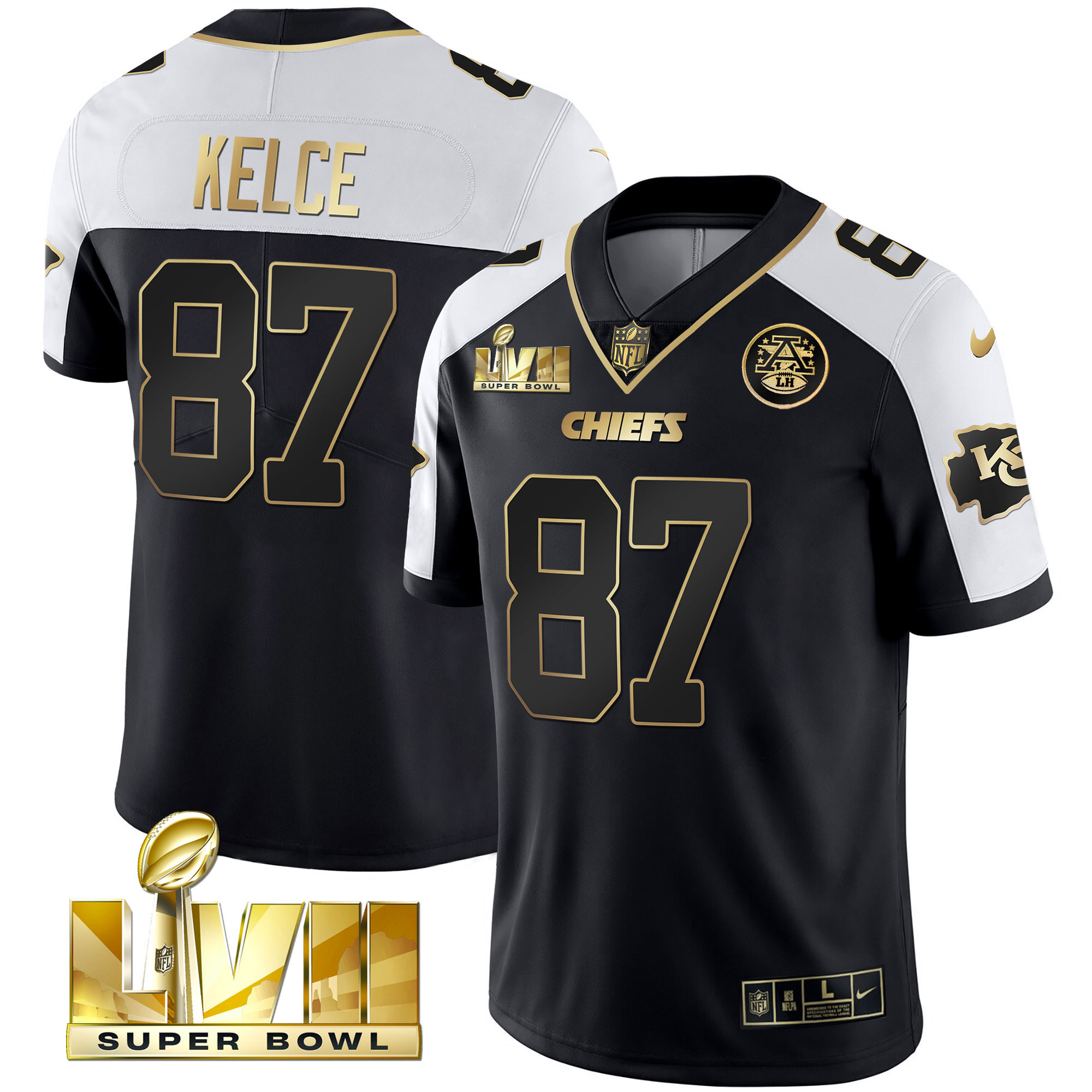 Men's Travis Kelce Kansas City Chiefs Super Bowl Vapor Gold Alternate Jersey V2- All Stitched
