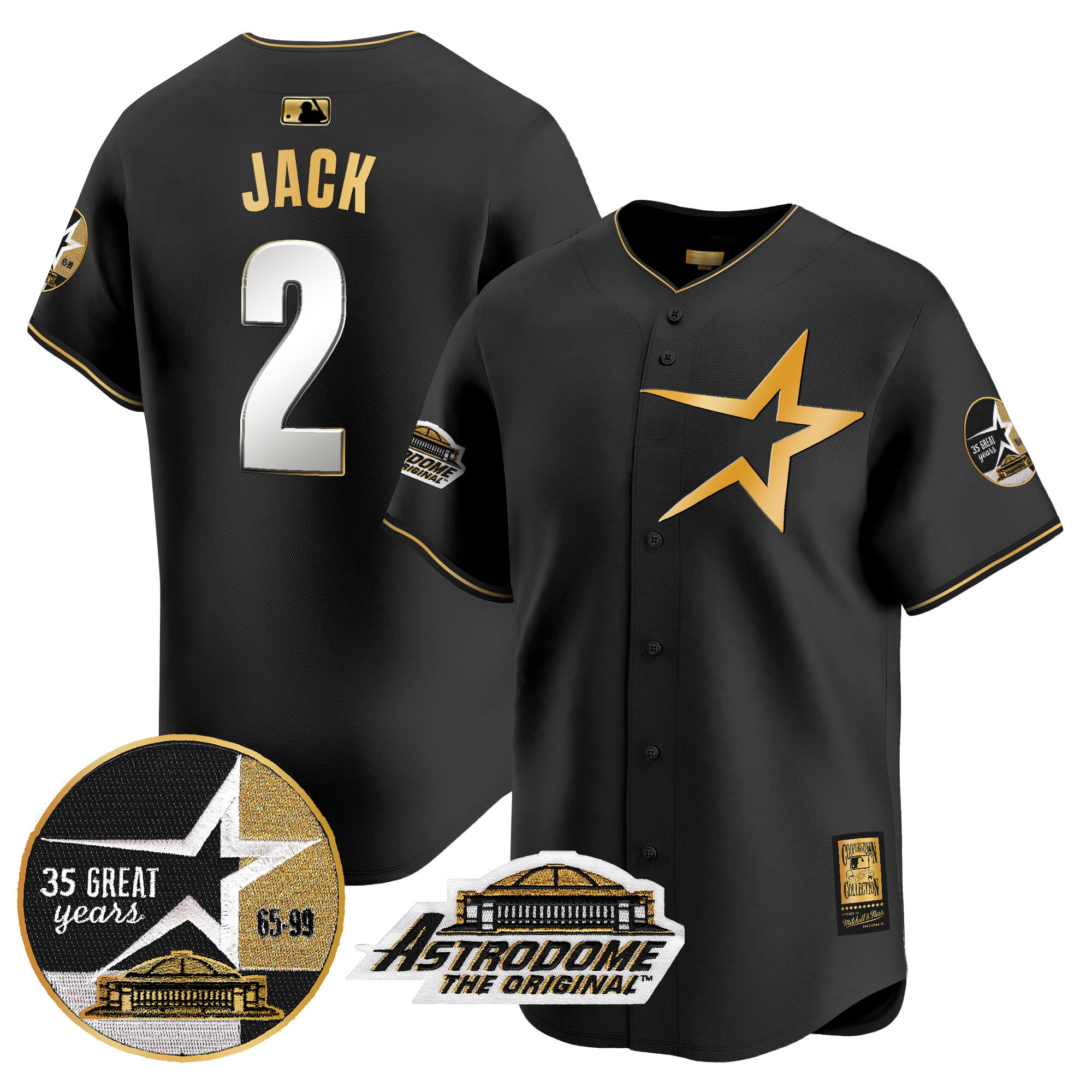 Men's Travis Scott Houston Astros 1999 Throwback 35th & Astrodome Patch Vapor Premier Limited Black Gold Jersey - All Stitched