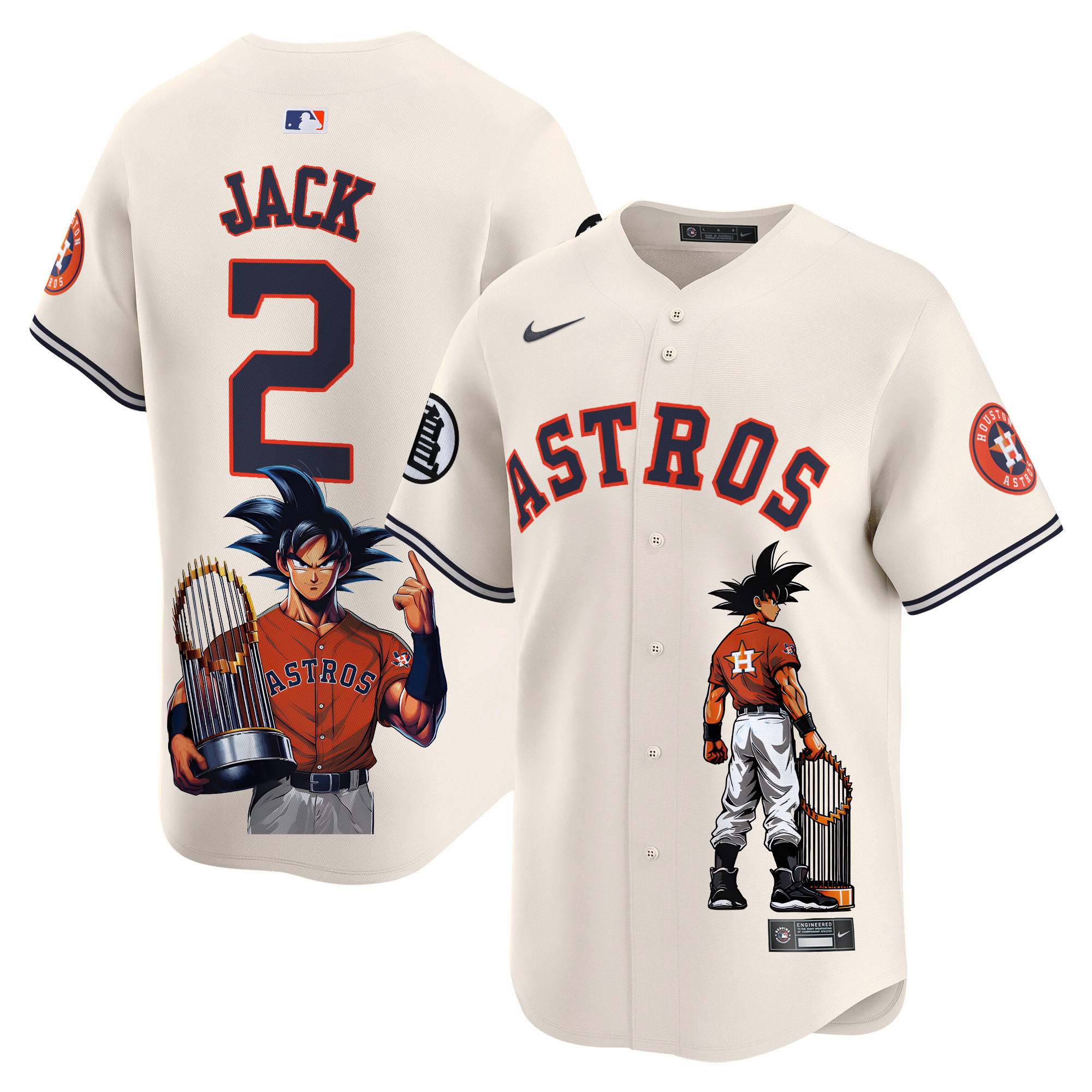 Men's Travis Scott Houston Astros Dragon Ball Son Goku Vapor Premier Limited Cream Jersey - Printed