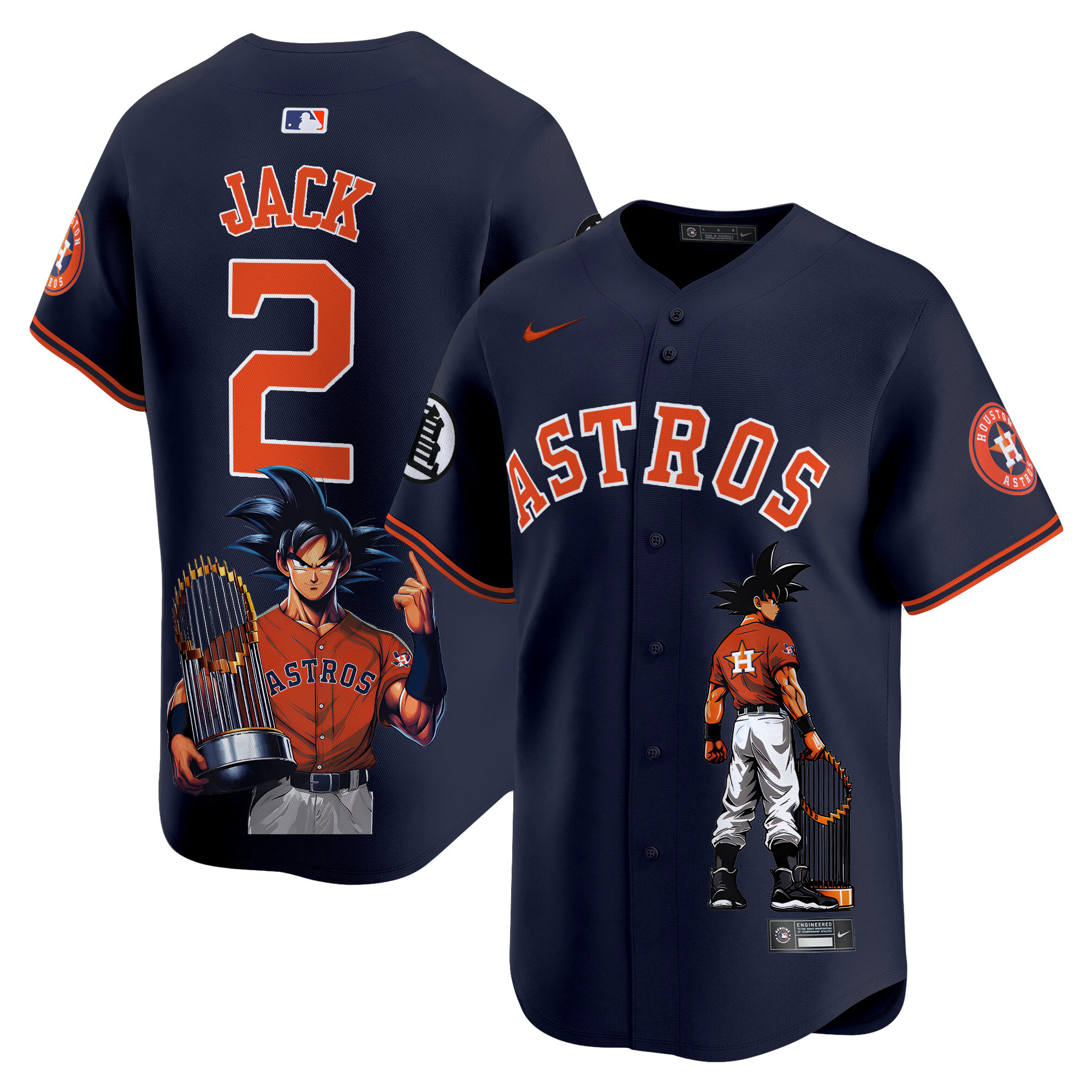 Men's Travis Scott Houston Astros Dragon Ball Son Goku Vapor Premier Limited Navy Jersey - Printed