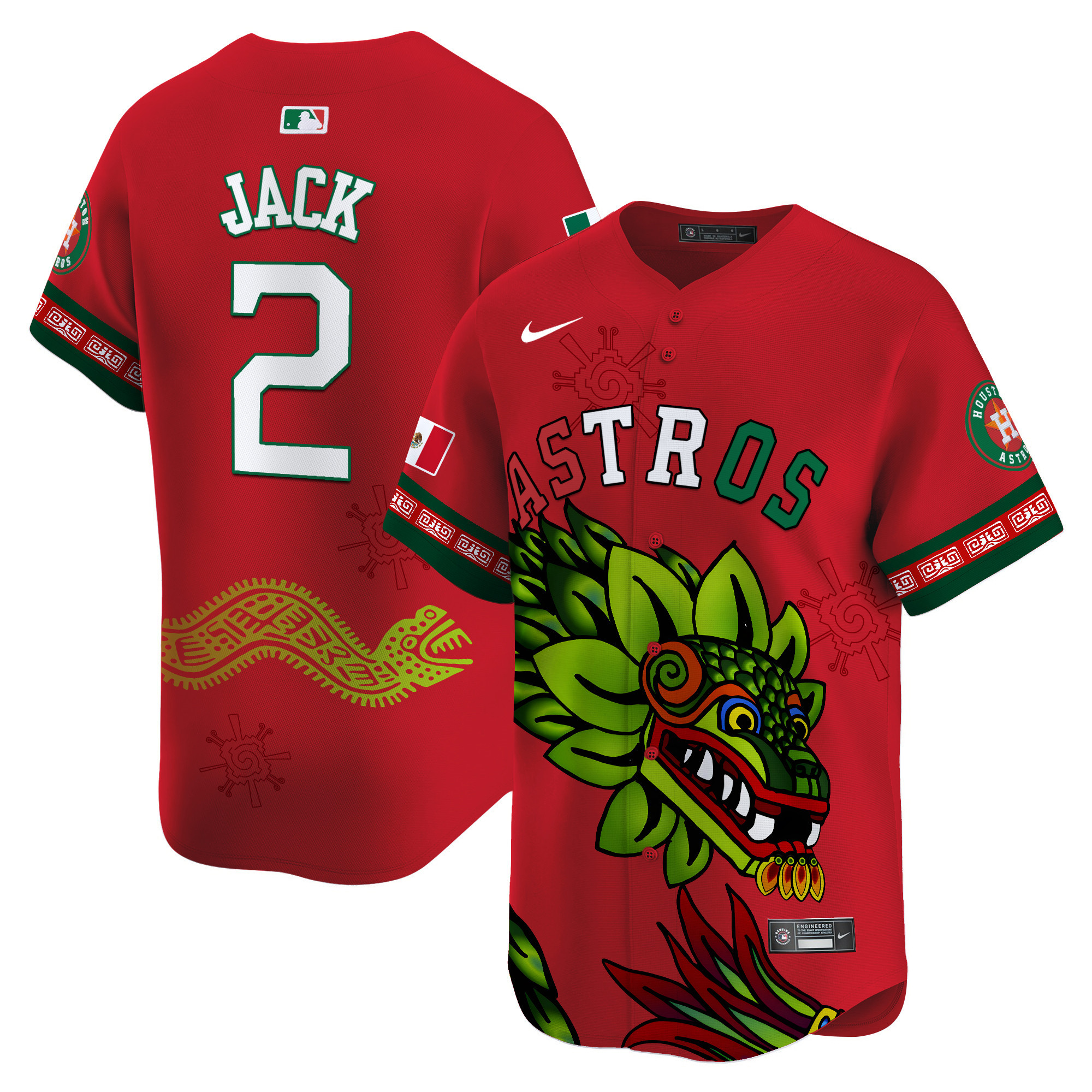 Men's Travis Scott Houston Astros Mexico Quetzalcoatl Aztec Vapor Limited Red Jersey - Printed