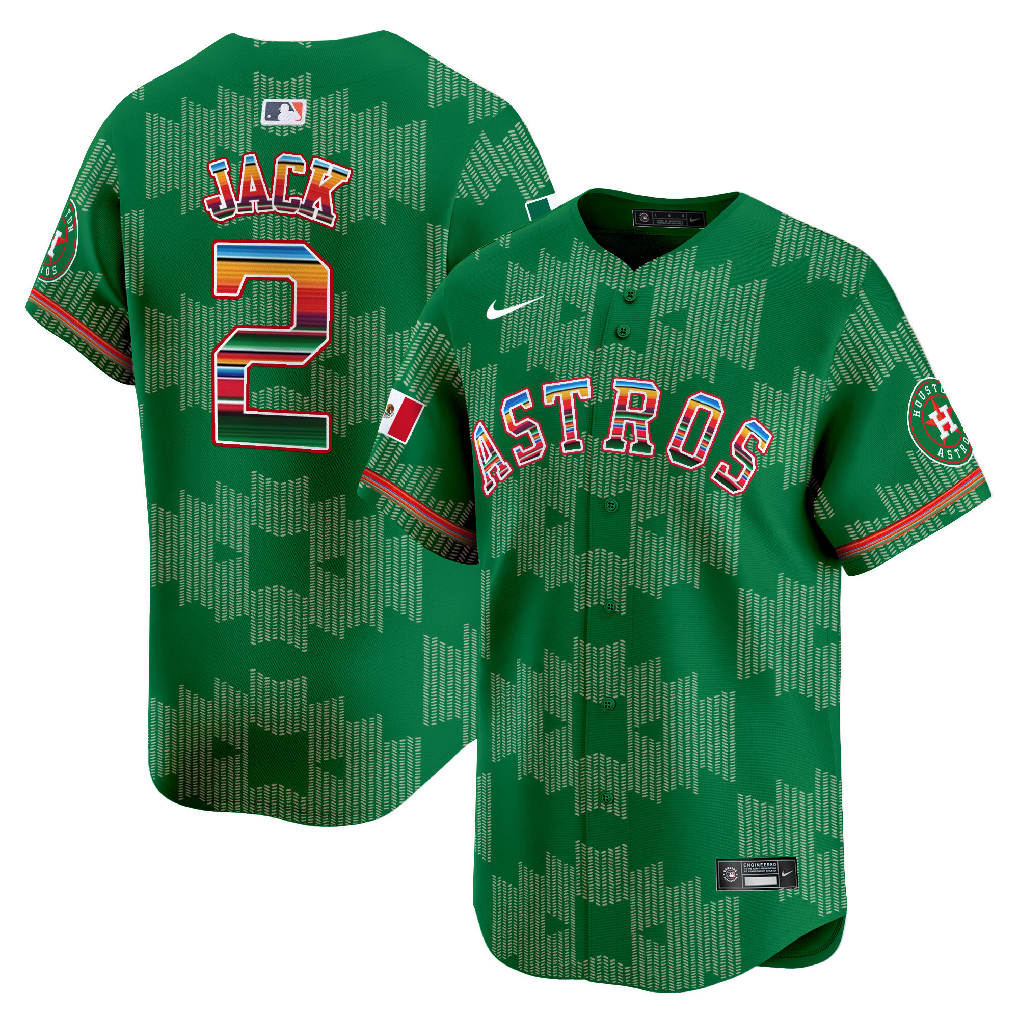 Men's Travis Scott Houston Astros Mexico Serape Style Vapor Premier Limited Green Jersey V2- Printed