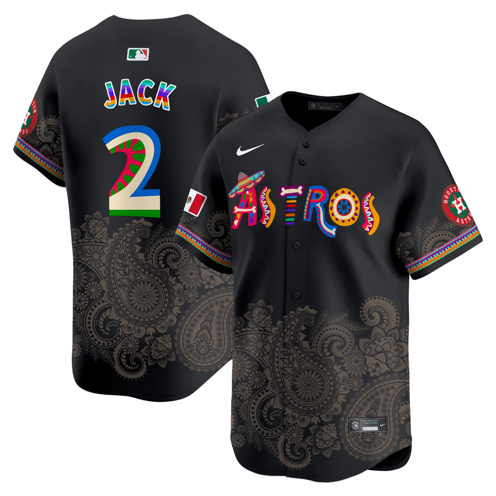 Men's Travis Scott Houston Astros Paisley Mexico Vapor Premier Limited Black Jersey - Printed