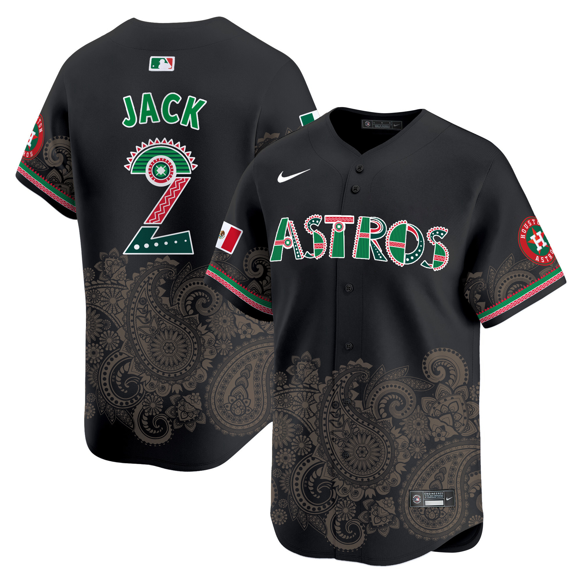 Men's Travis Scott Houston Astros Paisley Mexico Vapor Premier Limited Black Jersey V2- Printed