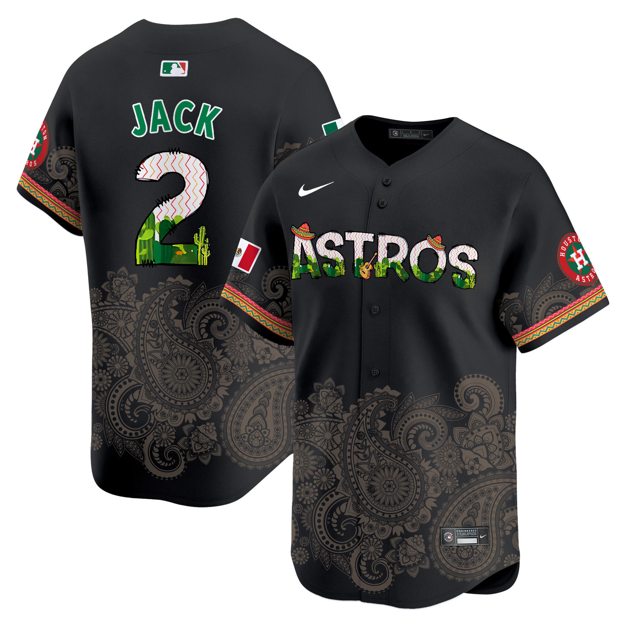 Men's Travis Scott Houston Astros Paisley Mexico Vapor Premier Limited Black Jersey V4 - Printed