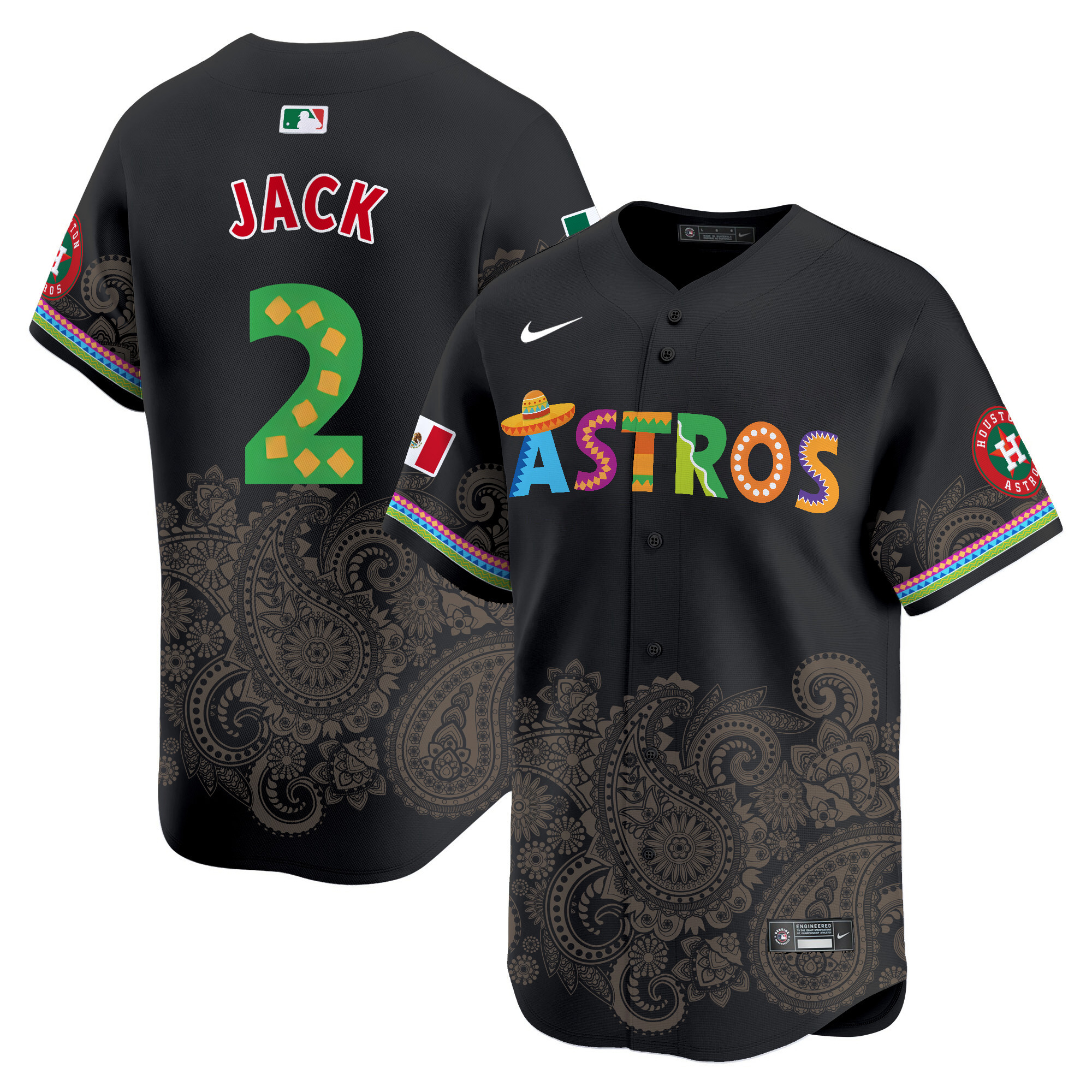 Men's Travis Scott Houston Astros Paisley Mexico Vapor Premier Limited Black Jersey V5- Printed