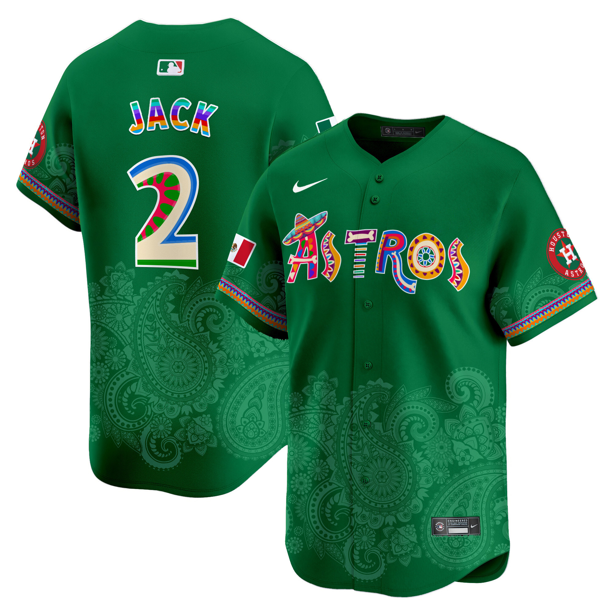 Men's Travis Scott Houston Astros Paisley Mexico Vapor Premier Limited Green Jersey - Printed