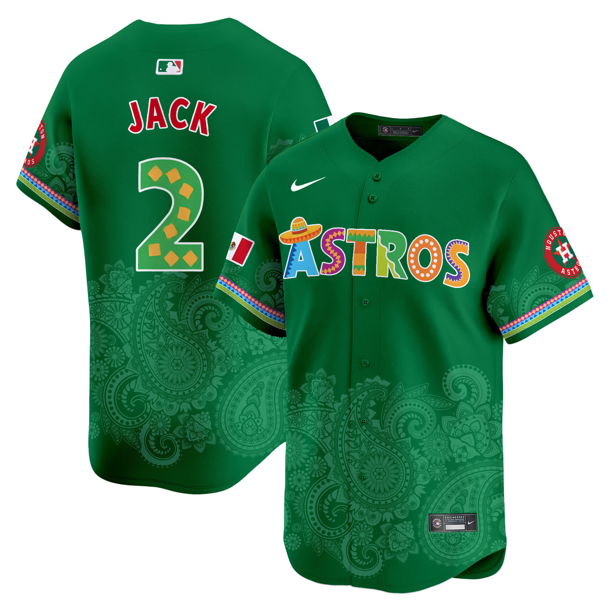 Men's Travis Scott Houston Astros Paisley Mexico Vapor Premier Limited Green Jersey V5- Printed