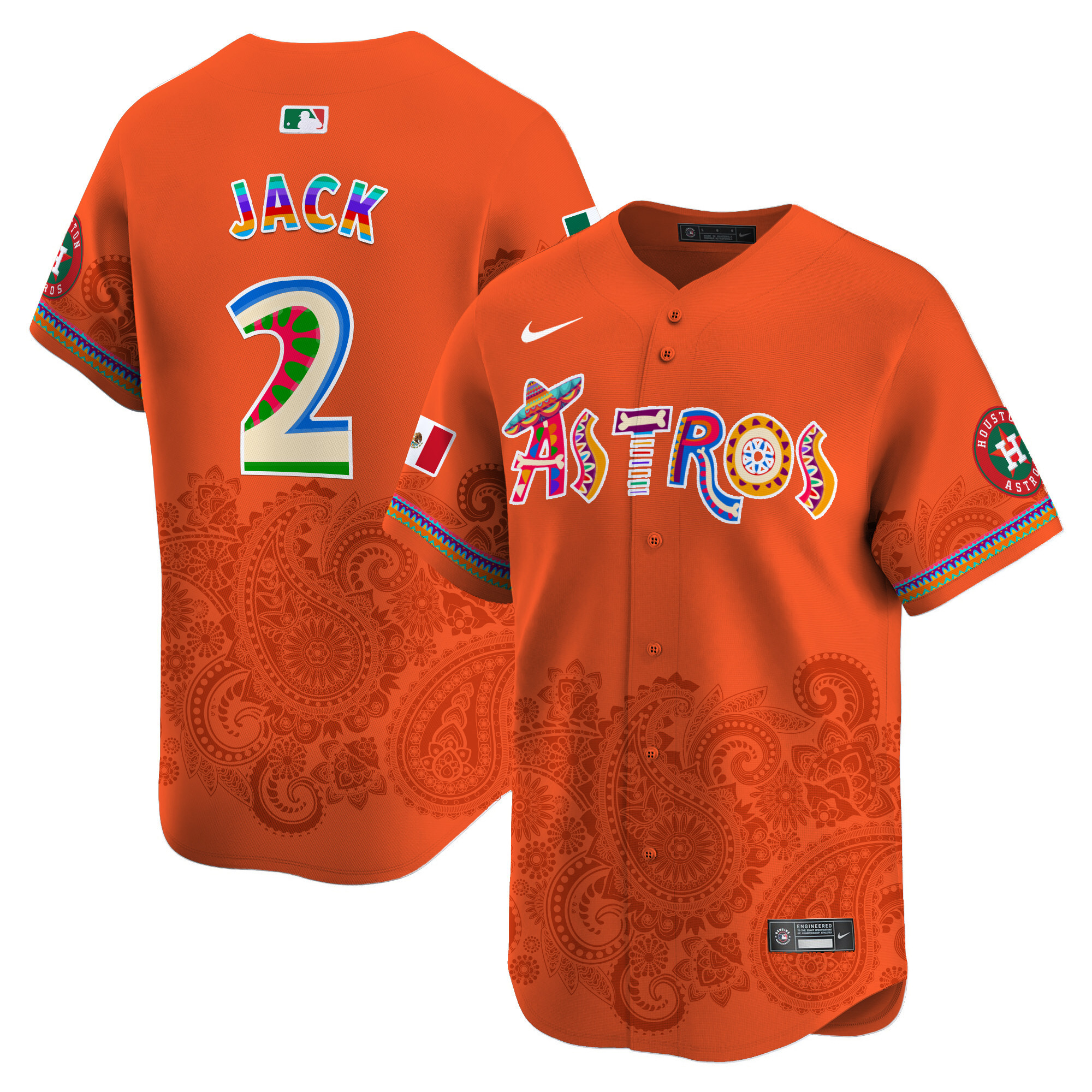 Men's Travis Scott Houston Astros Paisley Mexico Vapor Premier Limited Orange Jersey - Printed